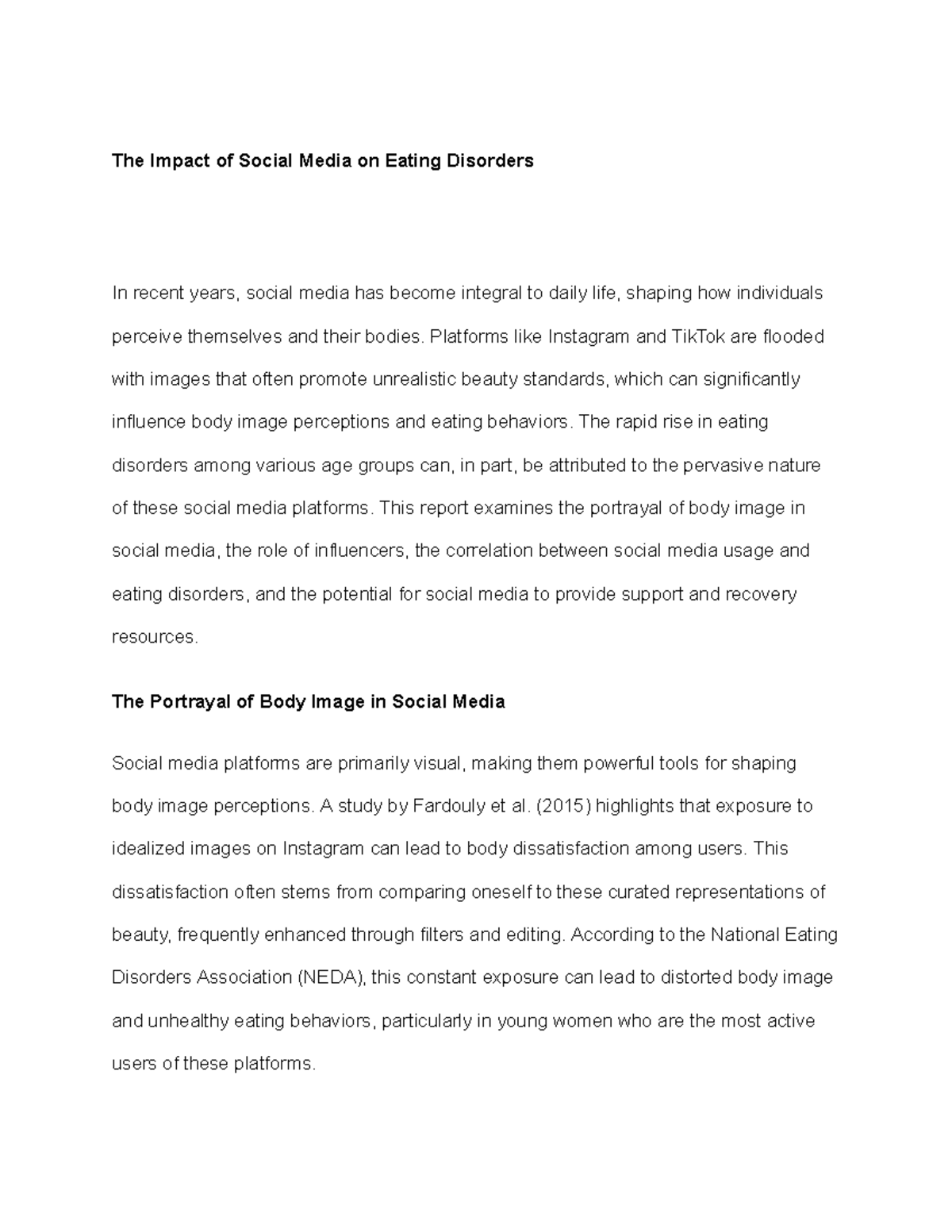 The Impact of Social Media on Eating Disorders: An Analysis - Studocu