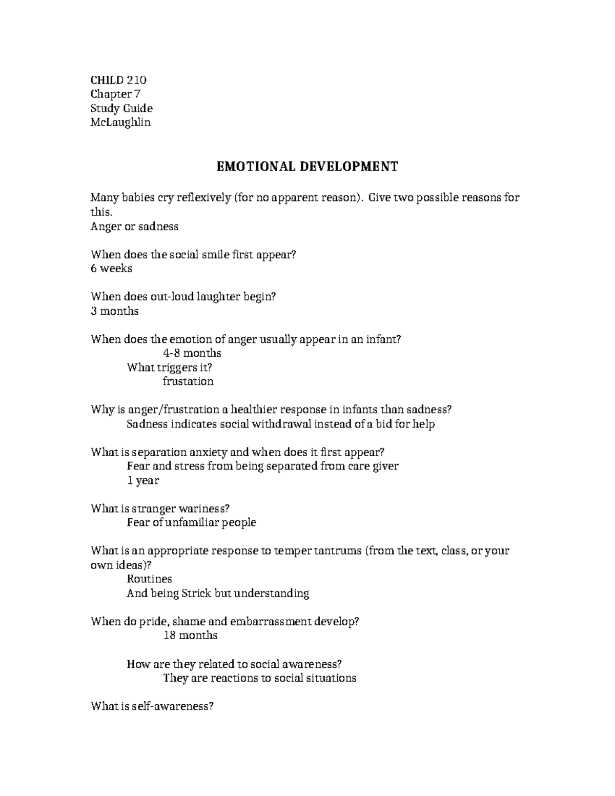 CHILD 210 Chapter 7 Study Guide: Emotional Development Insights - Studocu
