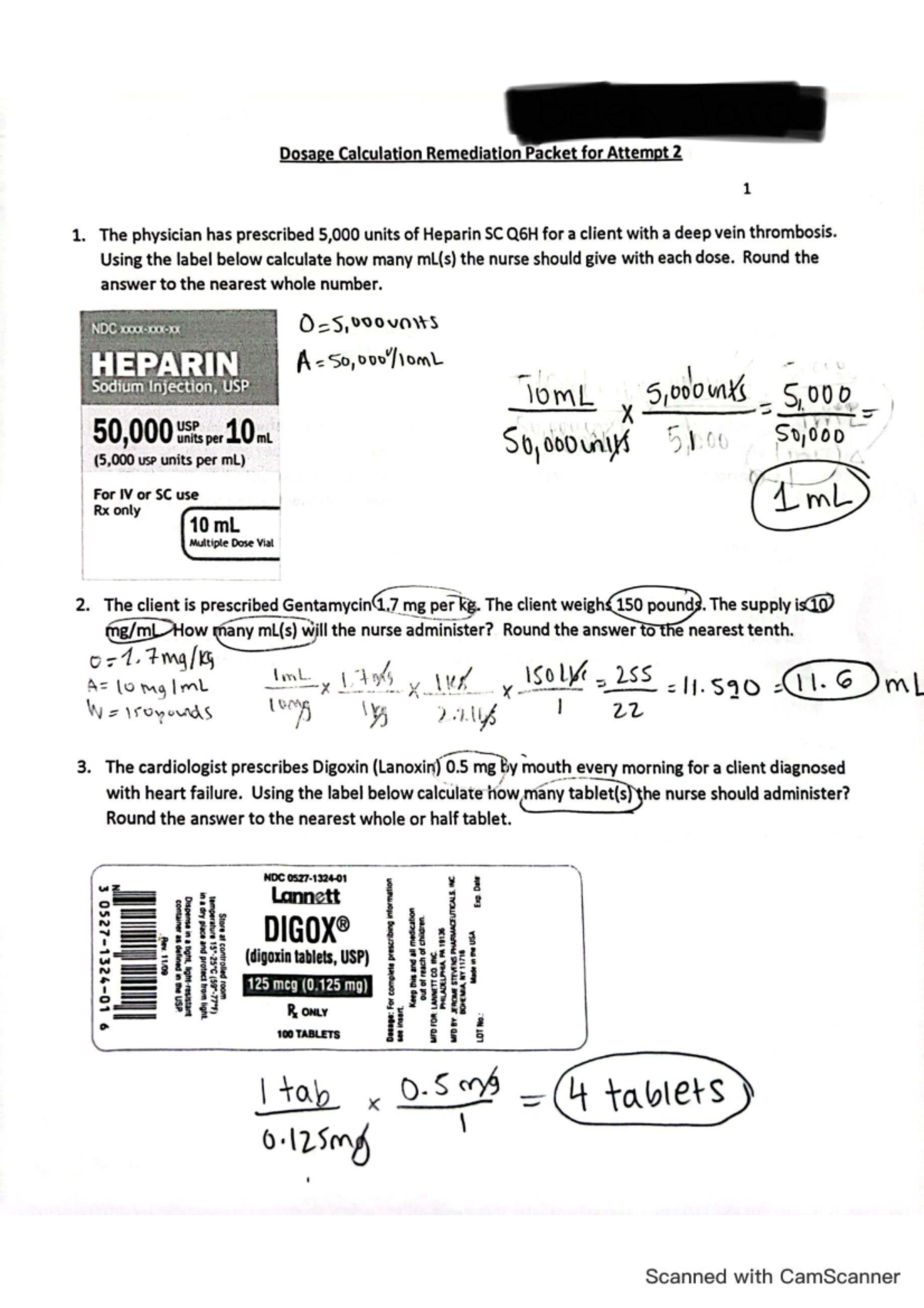 Dosage Calculation Remediation Packet for Attempt 2 - Studocu