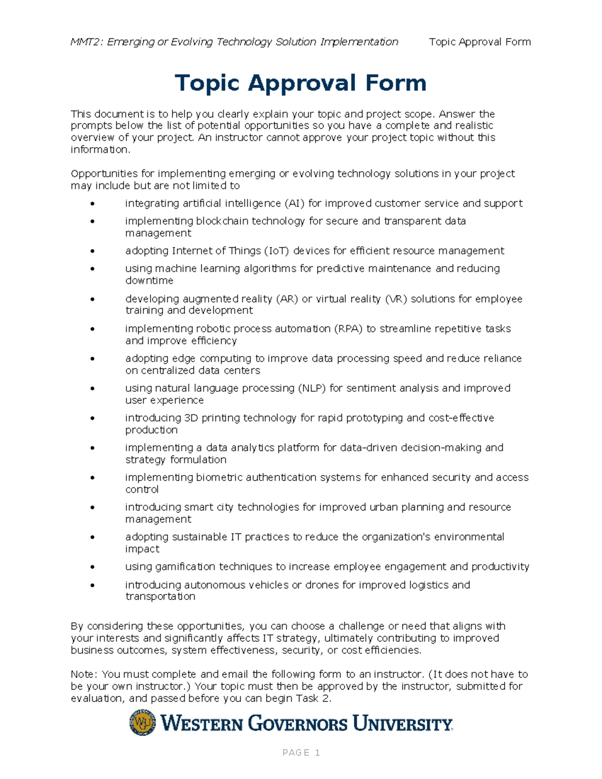MMT2: Topic Approval for Emerging Tech Solution Implementation Form ...