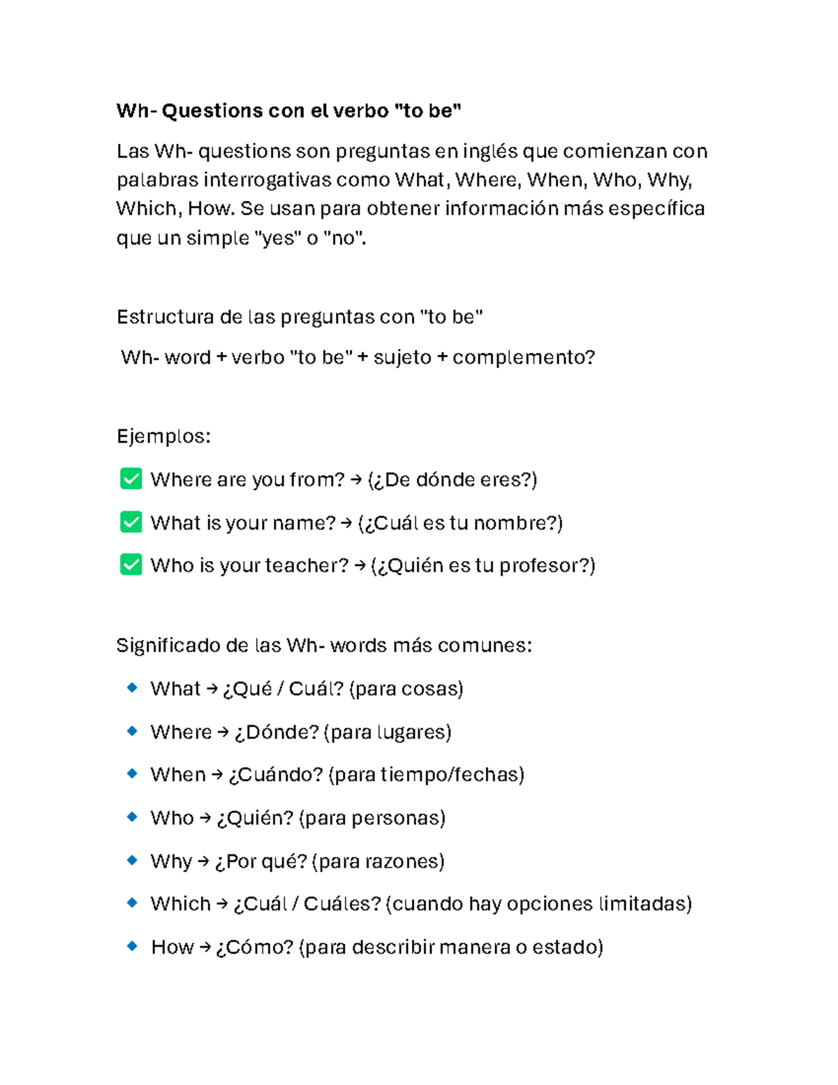 Wh- Questions con el verbo 