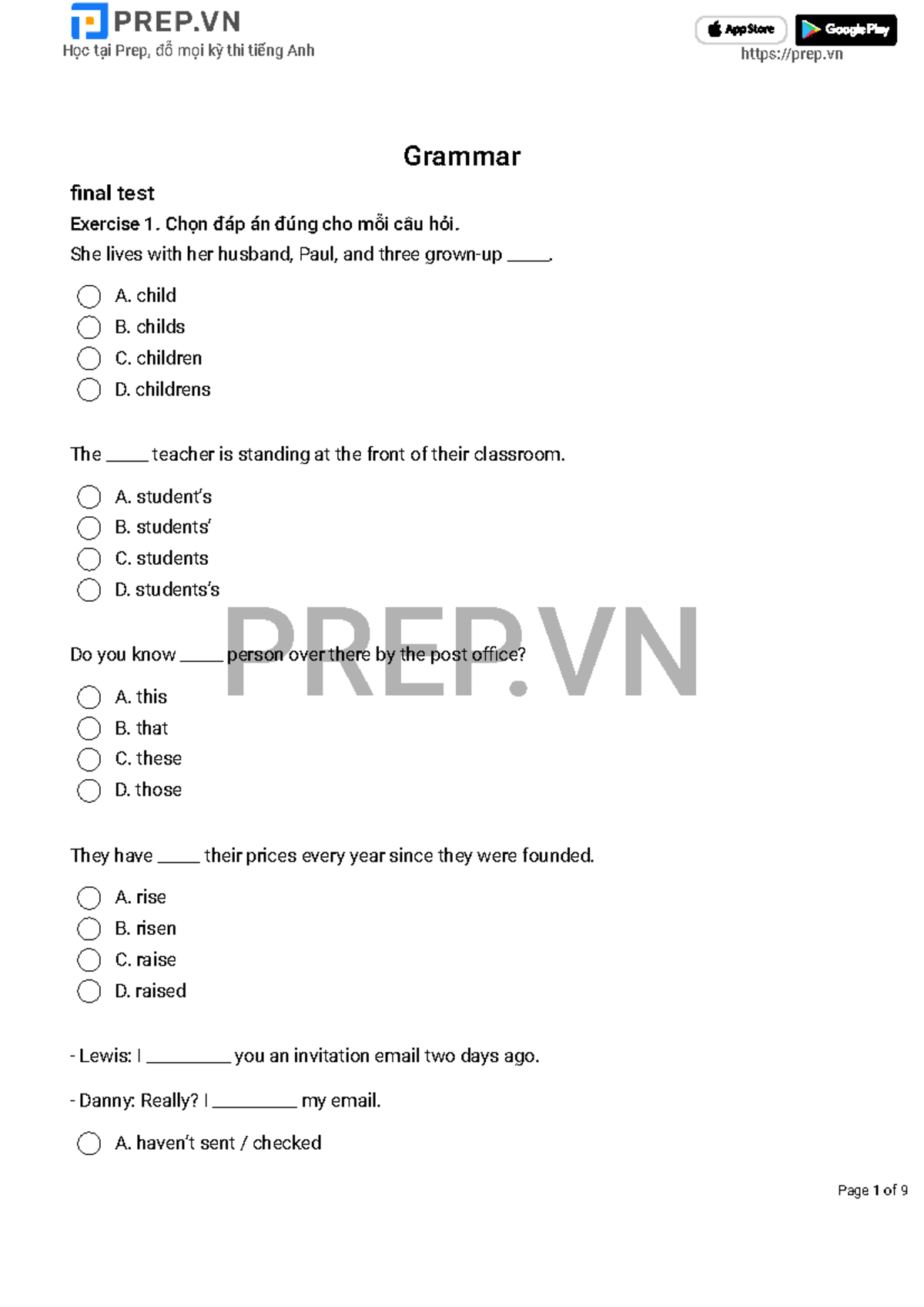 Final Exam Test on Grammar and Sentence Structure - Studocu