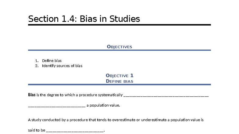 ESS Stats 3e 1.4: Understanding Bias in Studies - Lecture Notes - Studocu