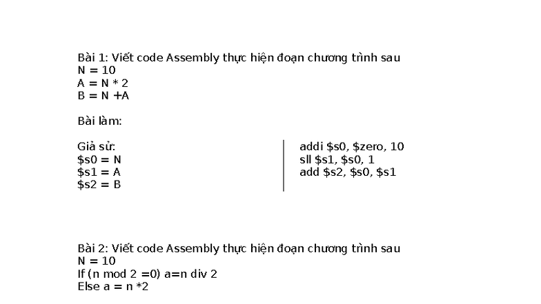BT Chương 3: Viết Code Assembly và Machine Code - Studocu