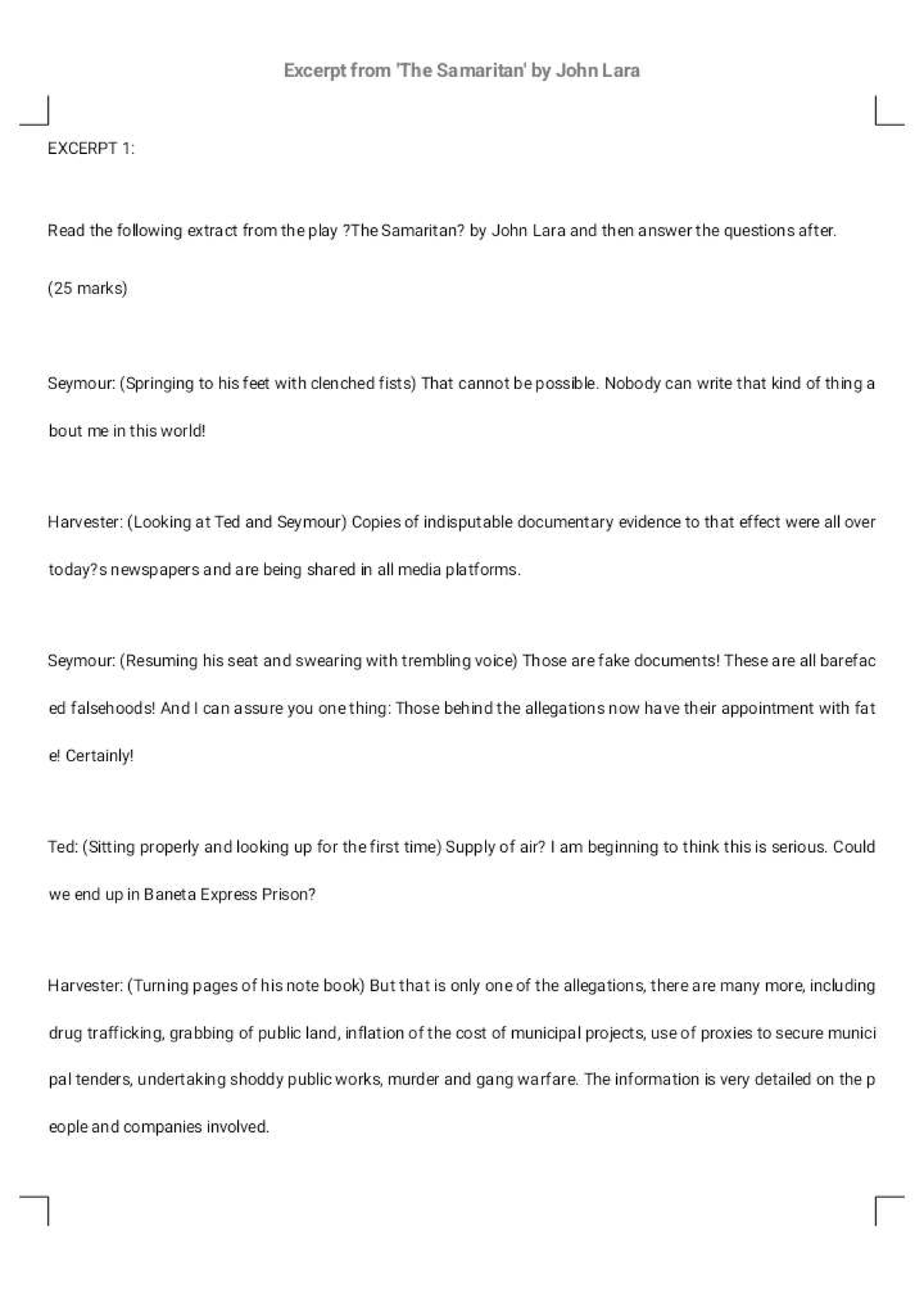 The Samaritan Excerpt & Questions (John Lara) - Analysis & Discussion ...
