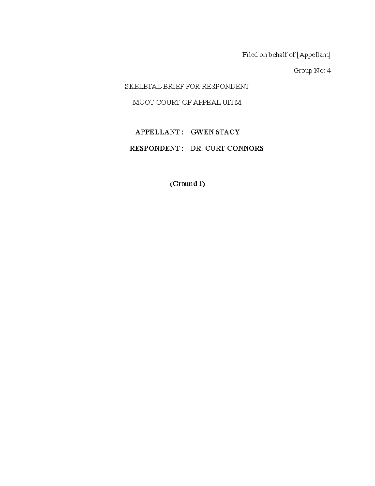 Skeletal Brief FOR Respondent - Filed on behalf of [Appellant] Group No ...