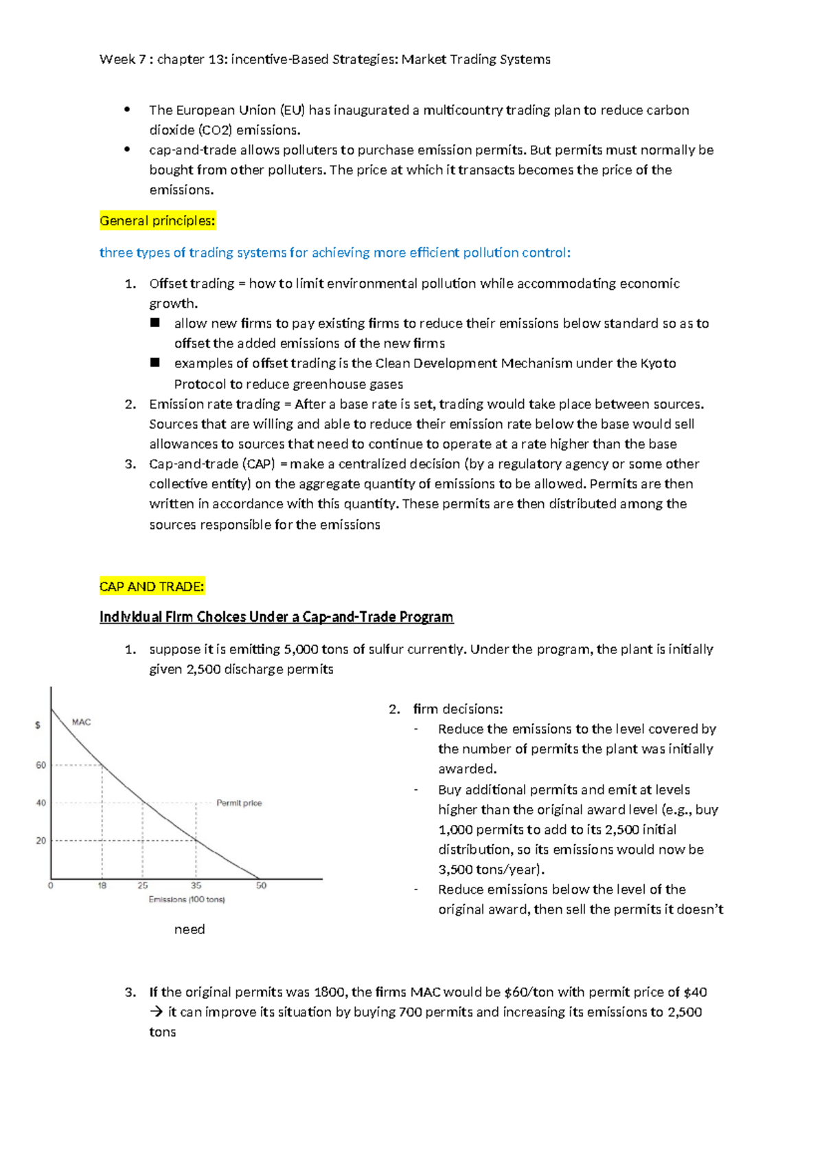Week 7 Summaries: Cap-and-Trade and Emission Reduction Systems - Studocu