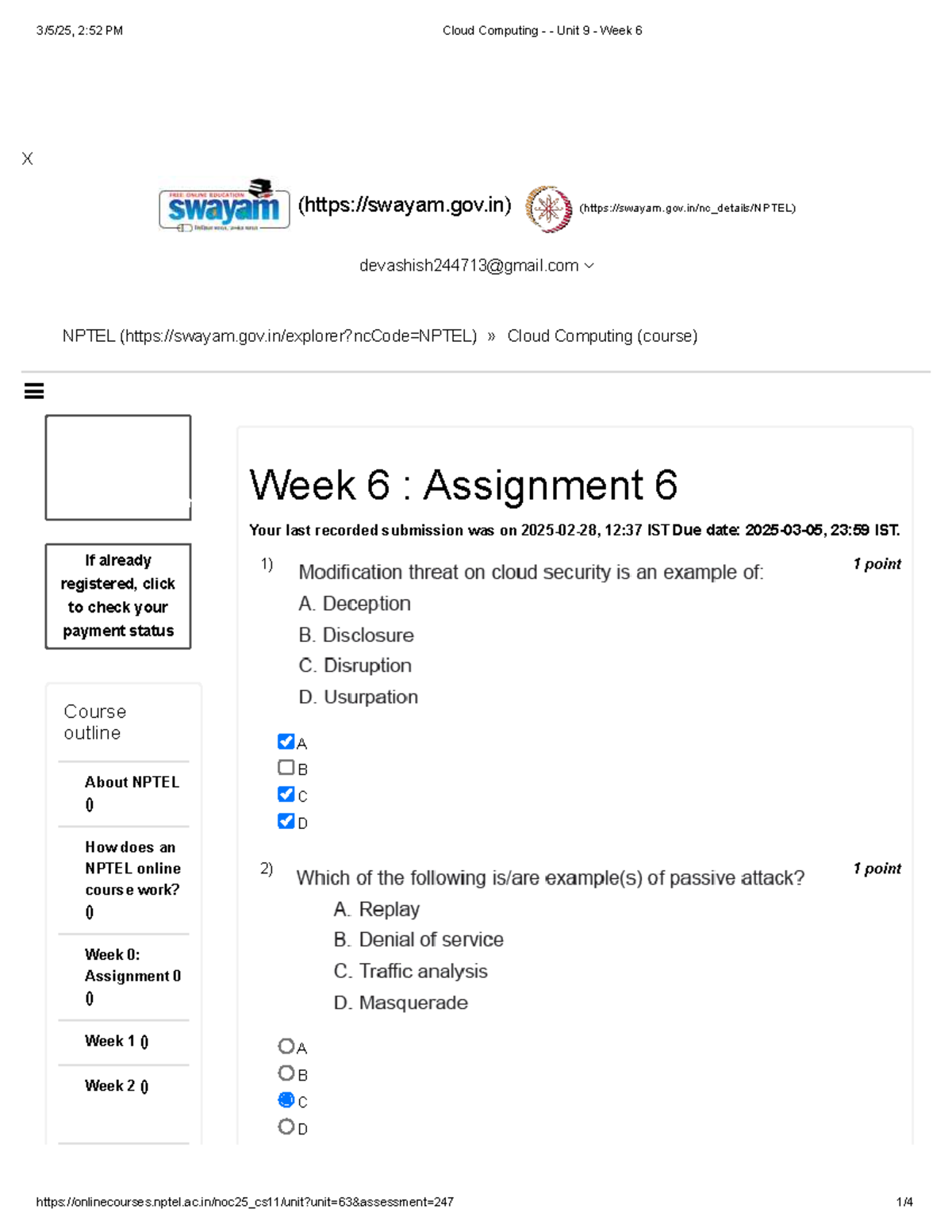 Cloud Computing (NPTEL) Unit 9 Week 6 Assignment Details - Studocu