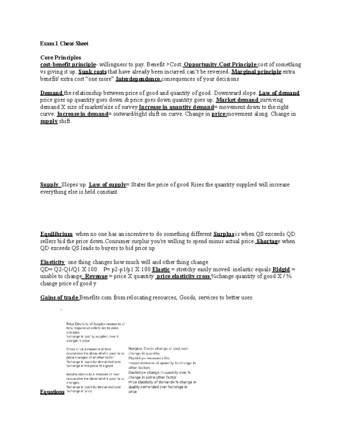 Econ 201 Midterm 1 - Essential Principles & Equations Cheat Sheet - Studocu