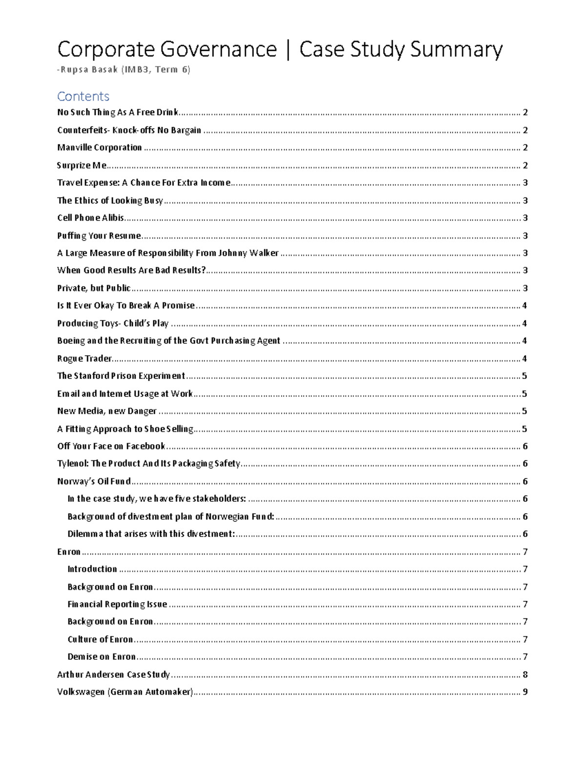CG Case Study Summary - Key Corporate Ethics Issues and Challenges ...