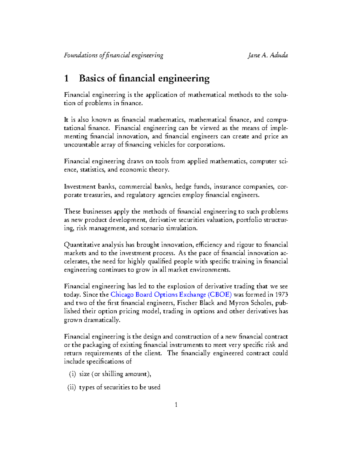 Foundations of Financial Engineering (FFE 1) - Study Notes - Studocu