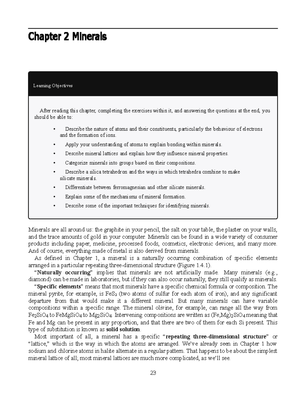 Chapter 2 Minerals - Chapter 2 Minerals Learning Objectives After ...