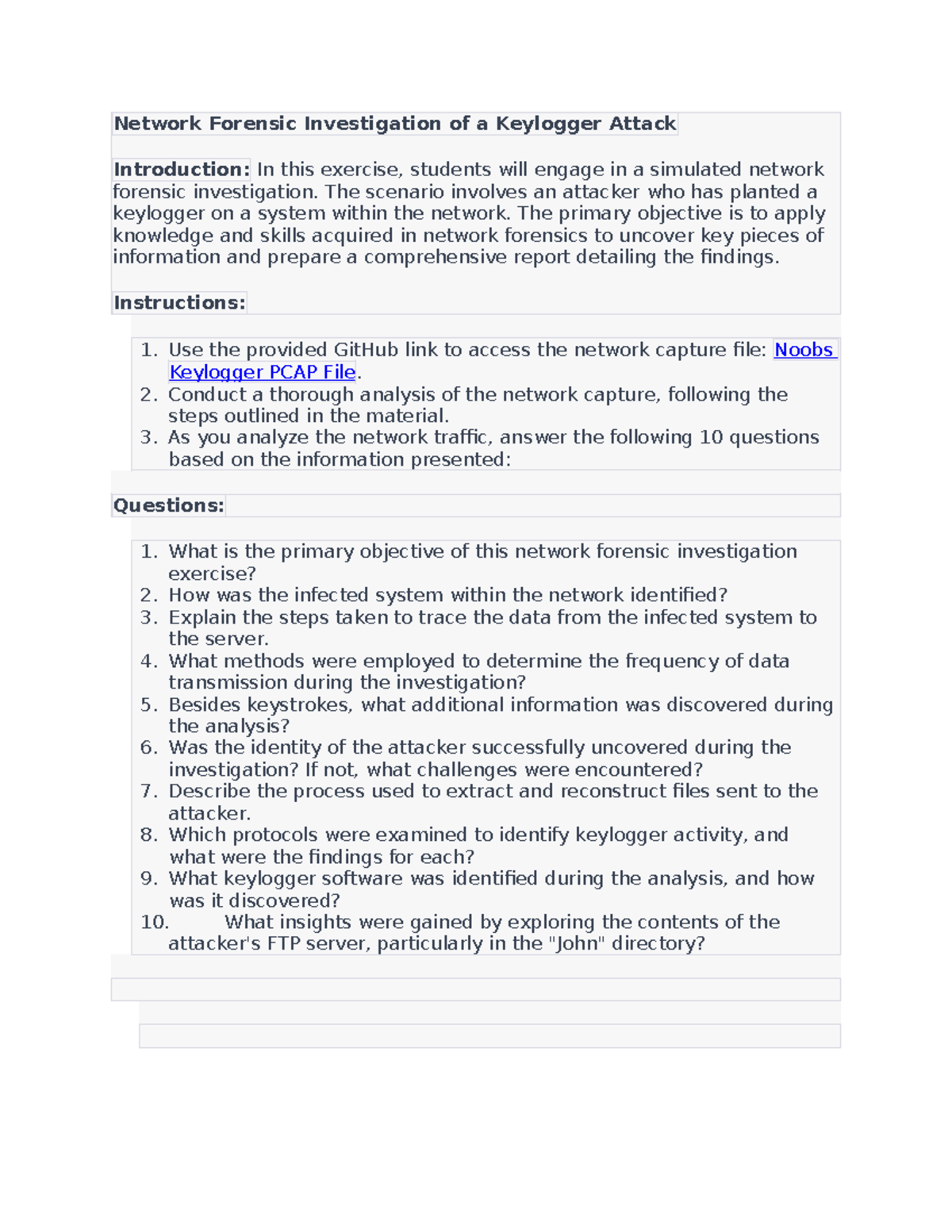 Network Forensic Investigation of Keylogger Attack - Instructions - Studocu