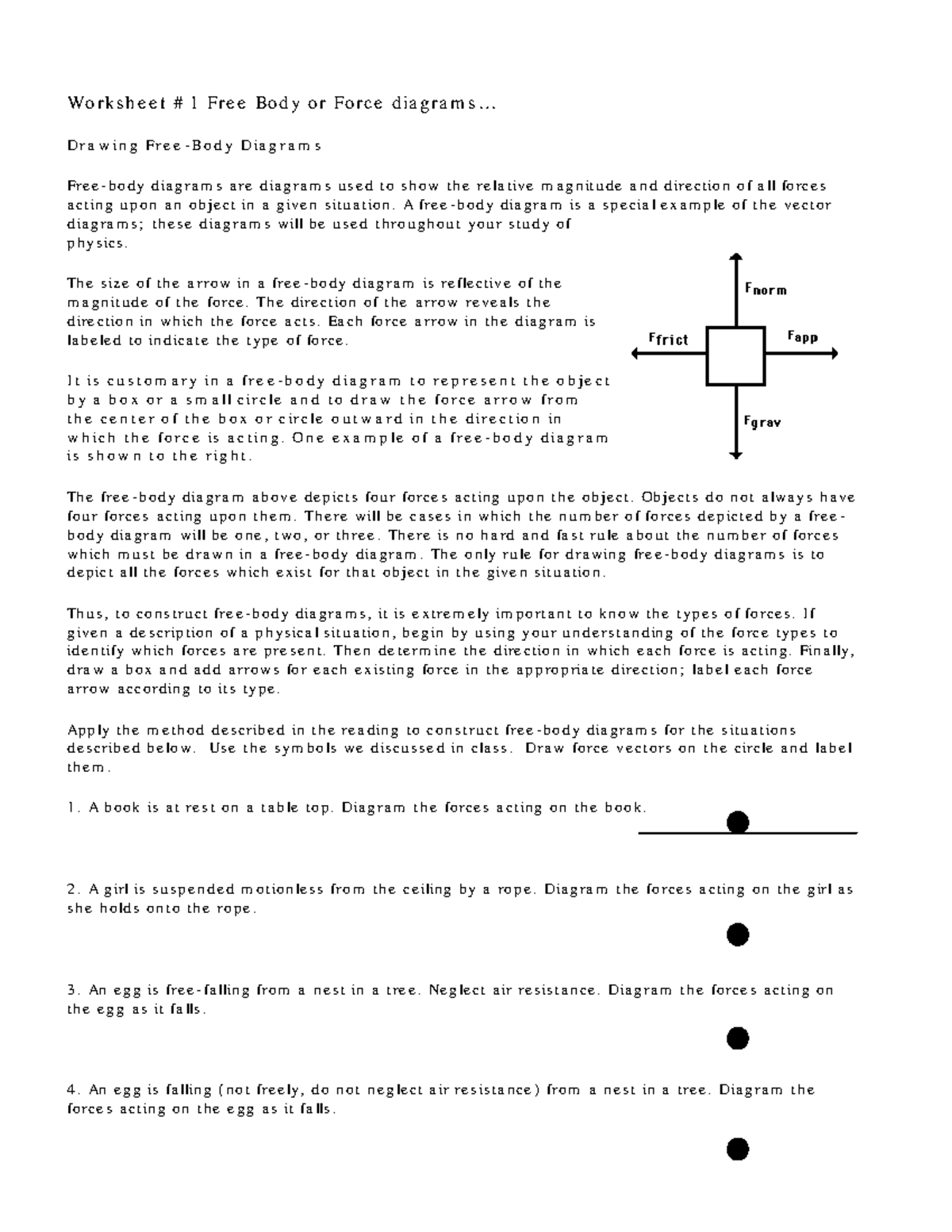 Free Body Diagram Worksheet: Understanding Forces in Physics - Studocu