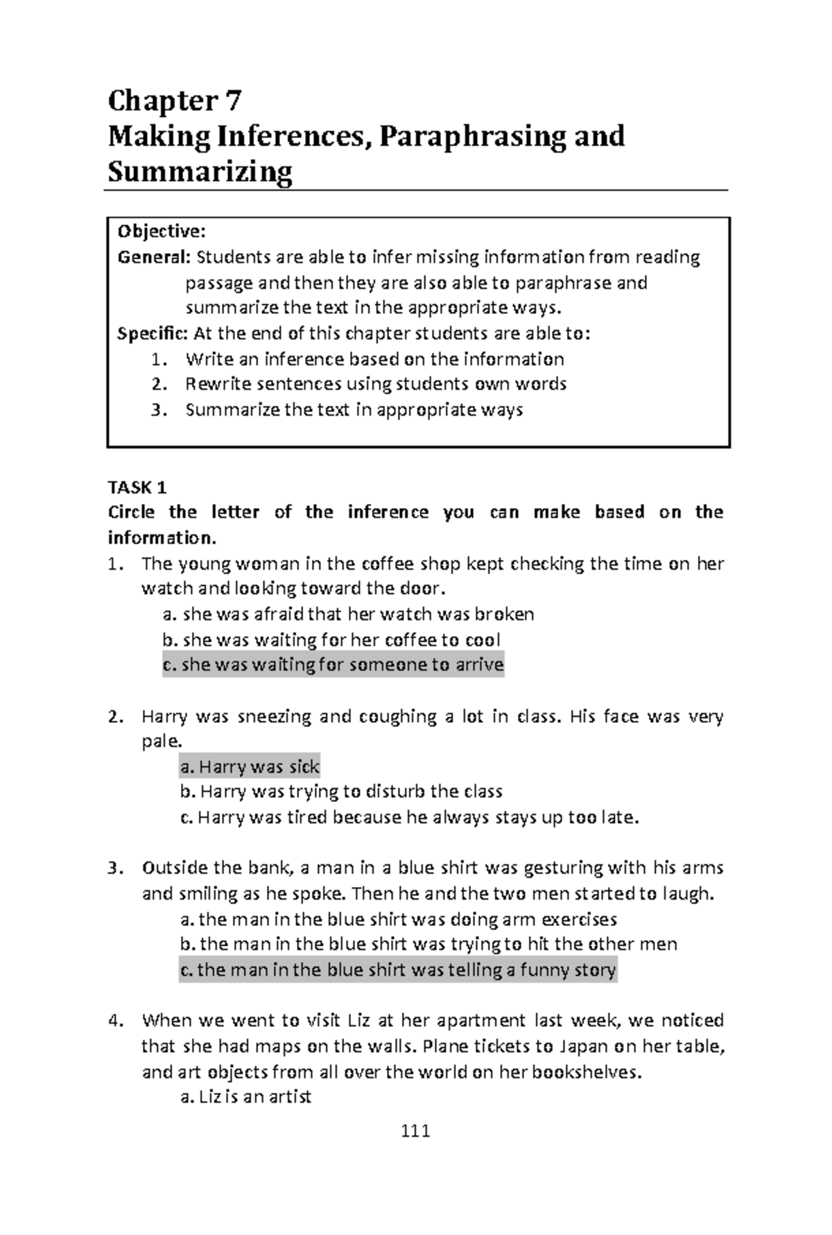 Chapter 7: Making Inferences, Paraphrasing, and Summarizing Tasks - Studocu