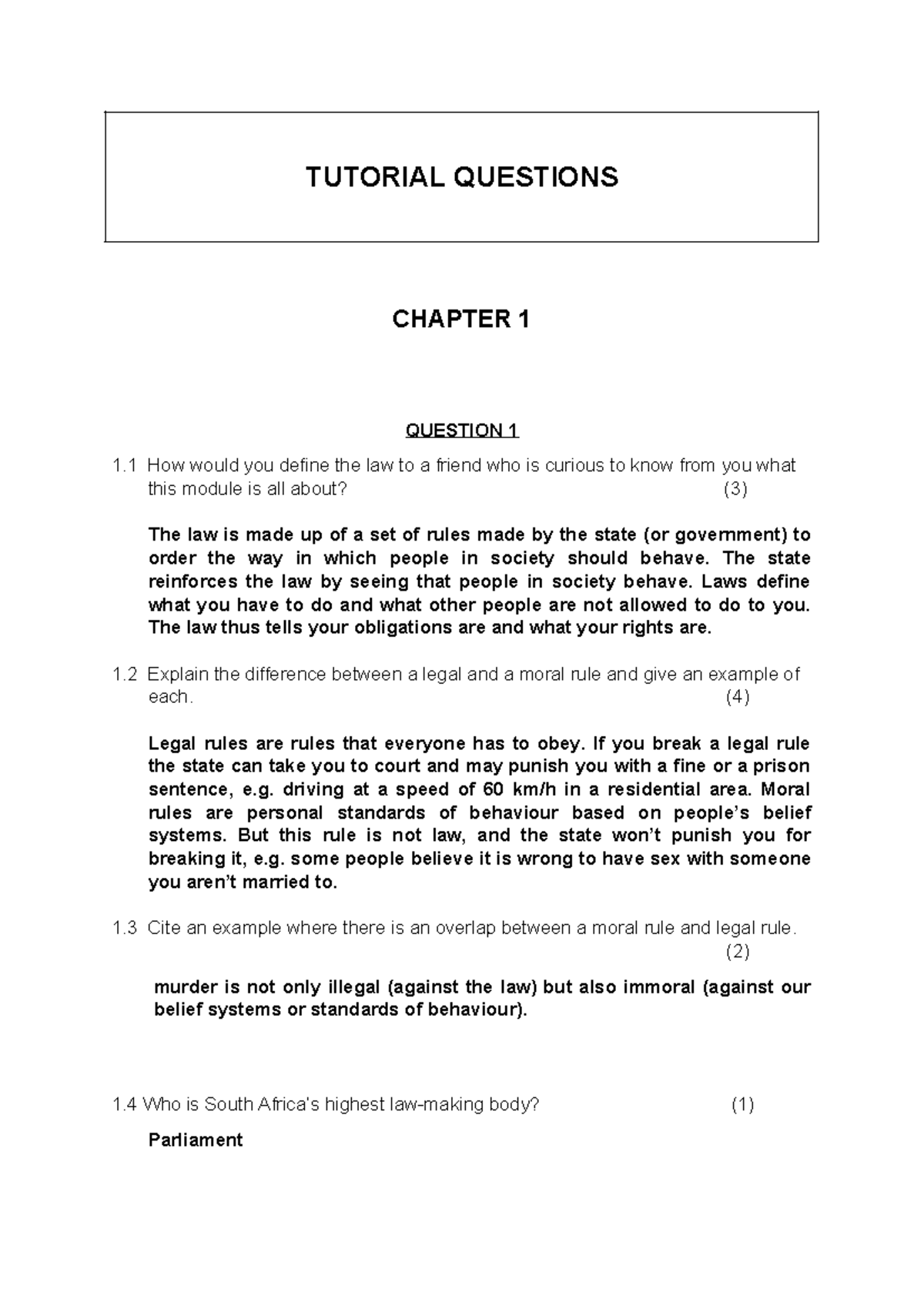 Question Bank - Chapter 1 - 3 (Memo) for Law 101 - Studocu