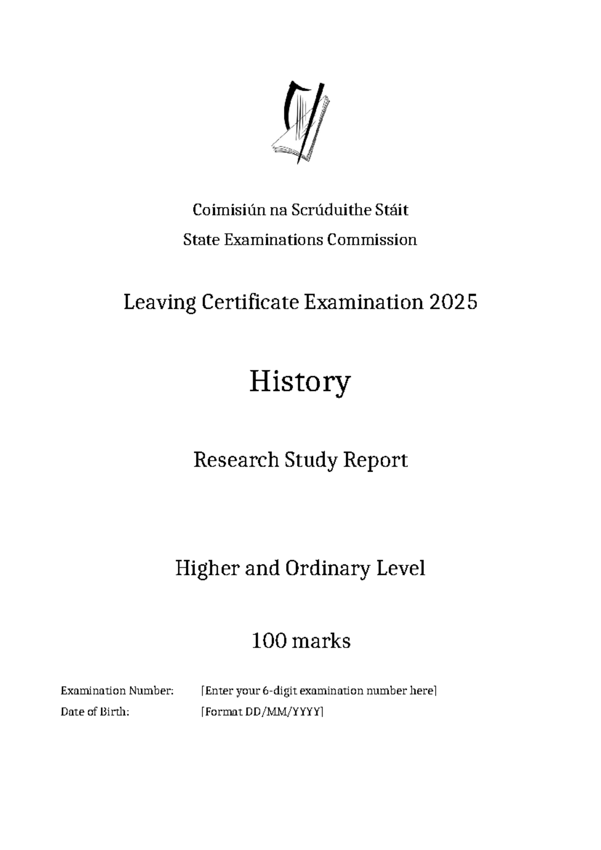 Leaving Certificate 2025 History RSR Guidelines for Higher & Ordinary ...