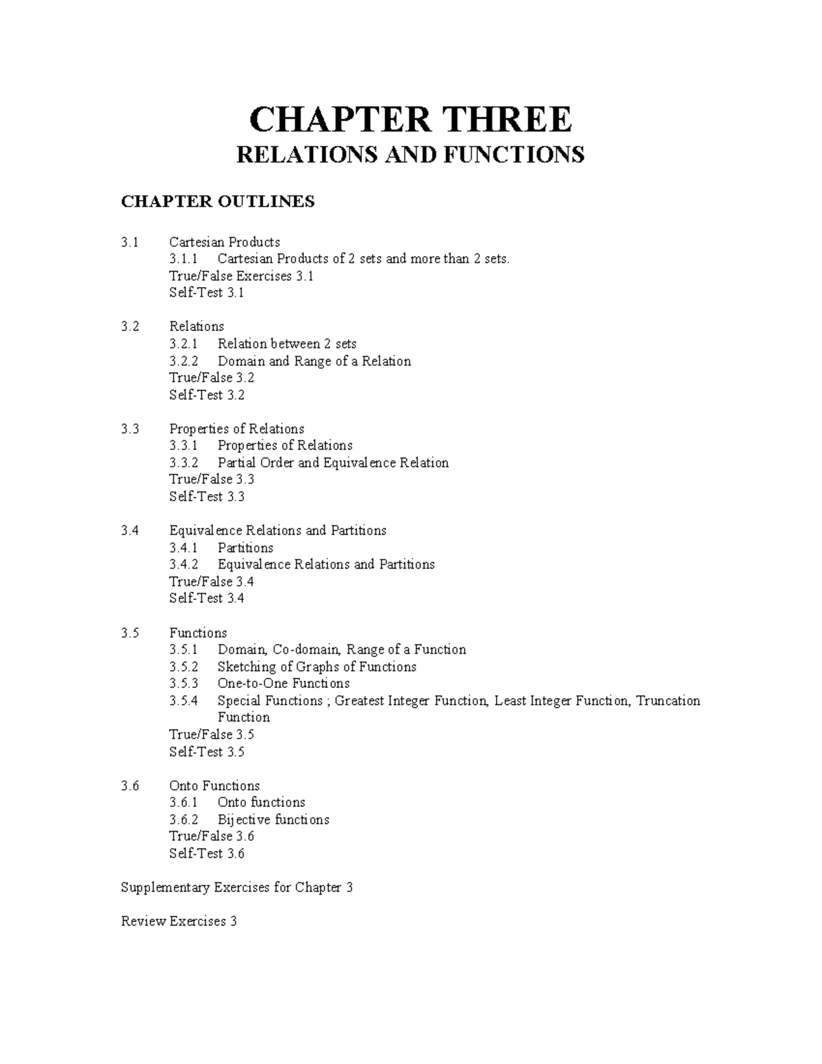 Chapt 3 Relations AND Functions - CHAPTER THREE RELATIONS AND FUNCTIONS ...