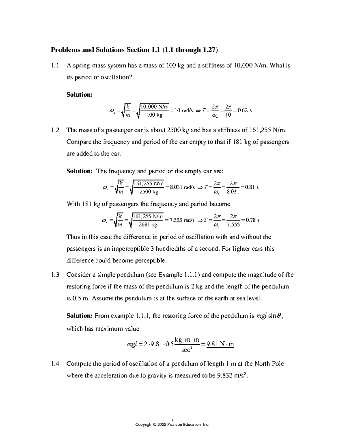 Problems and Solutions for Oscillation and Vibration (1.1 - 1.27) - Studocu