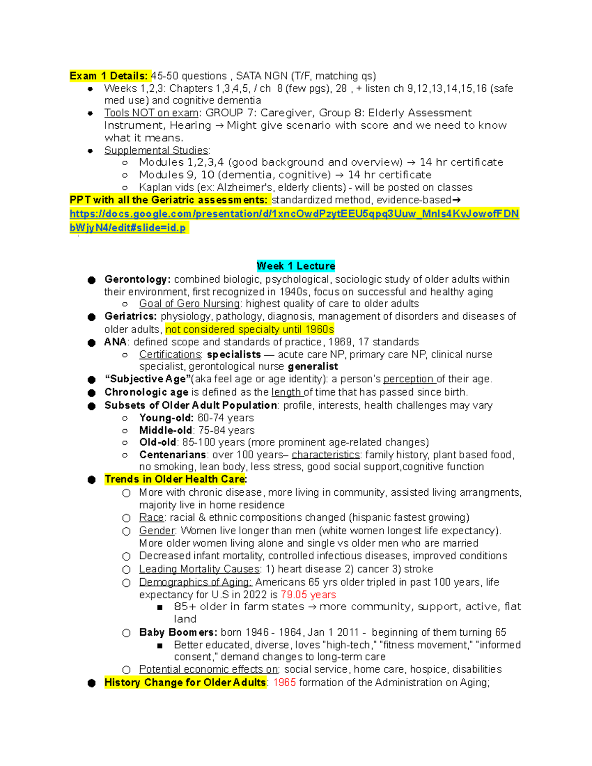 Gero 101: Comprehensive Review Notes for Exam 1 - Studocu