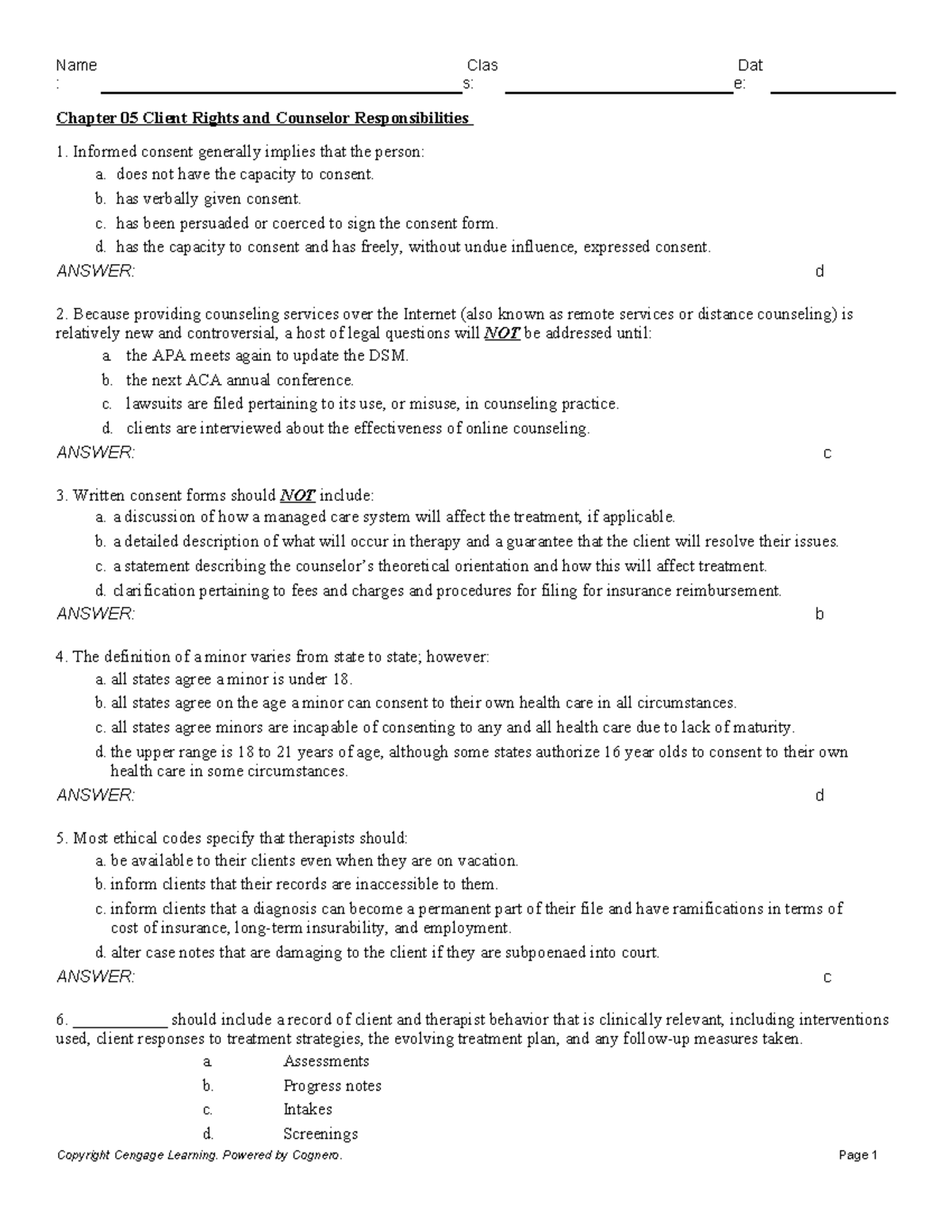 Chapter 05: Client Rights & Counselor Responsibilities Overview - Studocu
