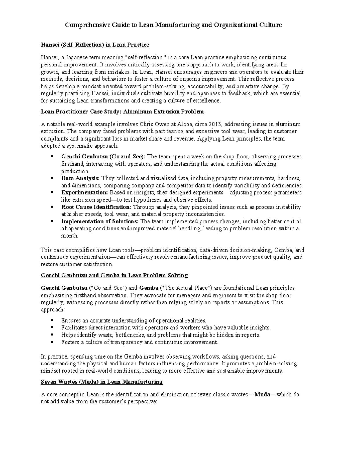 Comprehensive Guide to Lean Manufacturing & Hansei Practices - Studocu