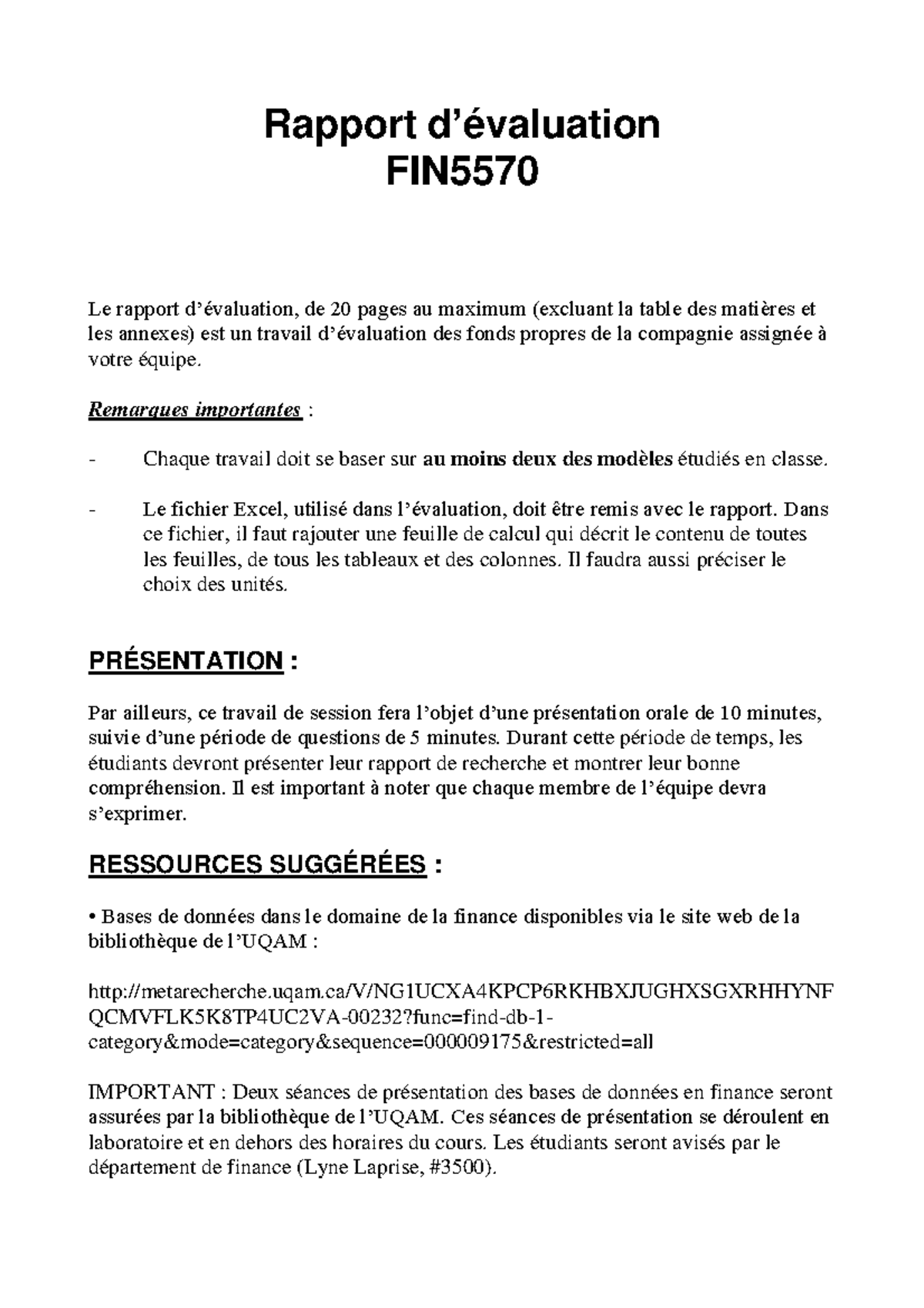 Structure détaillée du rapport évaluation FIN5570 VH2021 - Rapport d ...