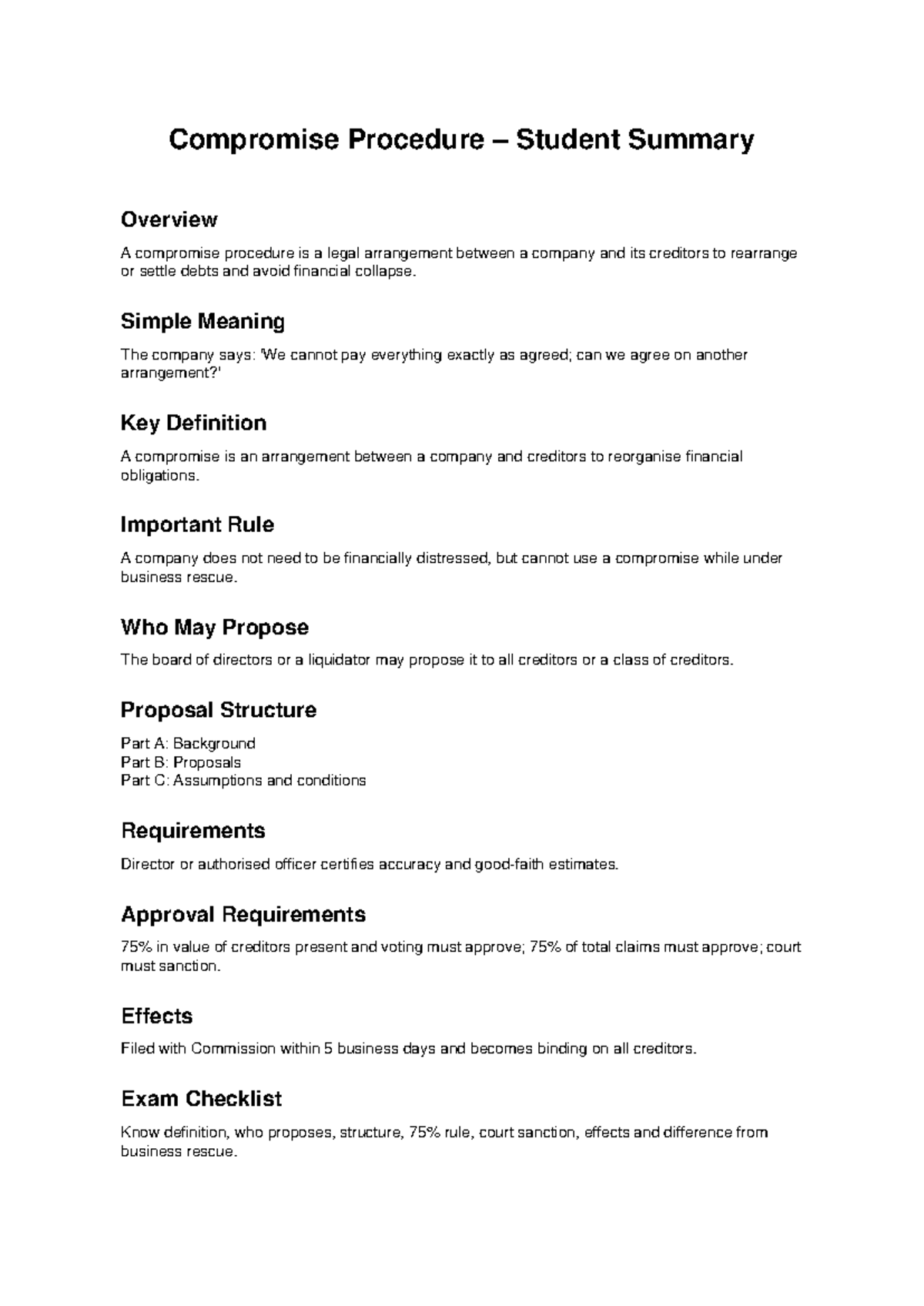 Compromise Procedure Overview: Key Definitions & Exam Checklist - Studocu