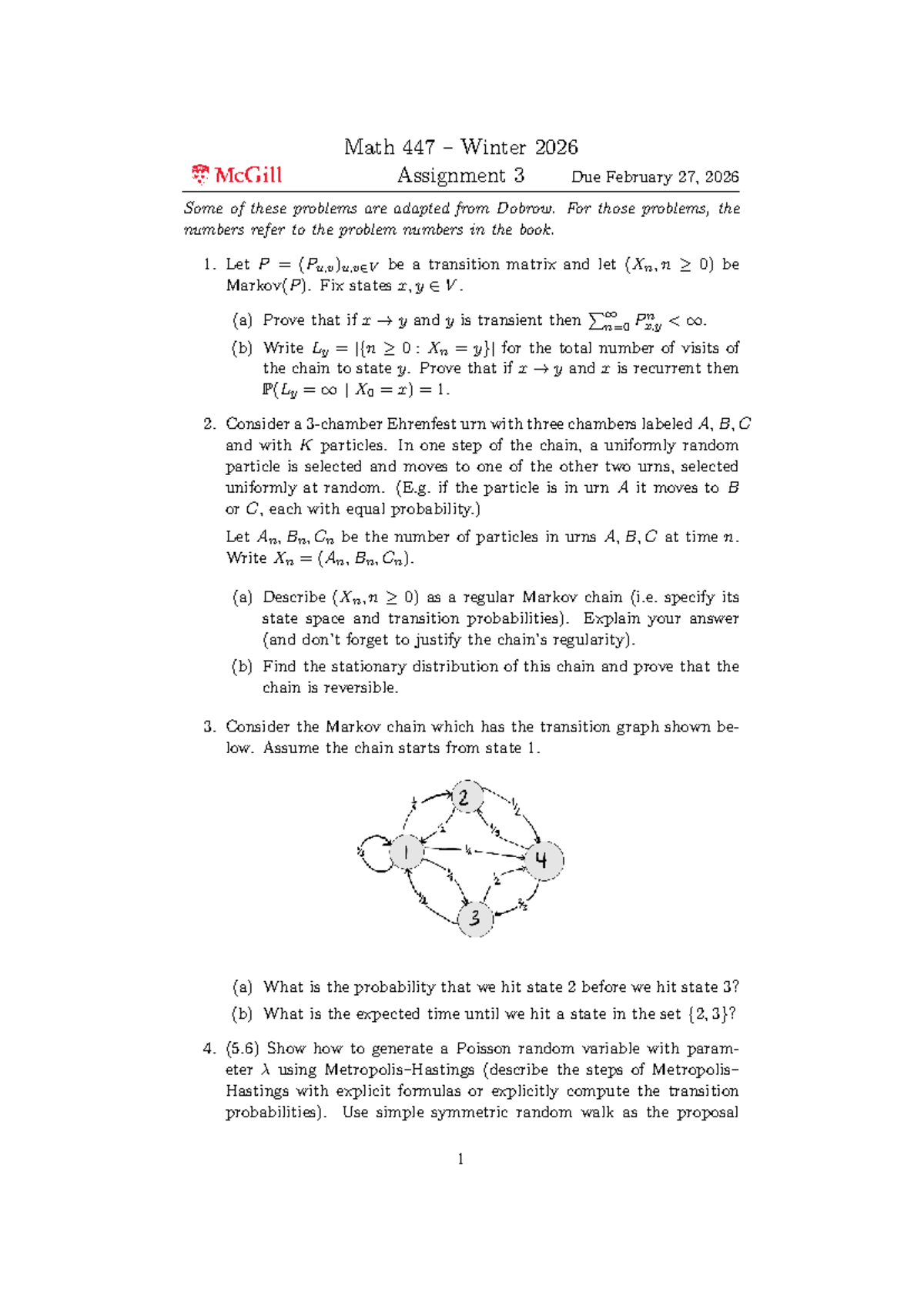 Math 447 Winter 2026: Assignment 3 Problems & Solutions - Studocu