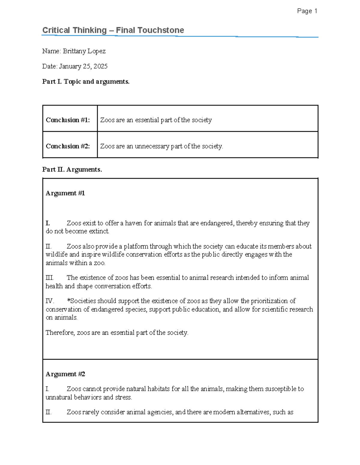 Critical Thinking Final - Critical Thinking – Final Touchstone Name ...