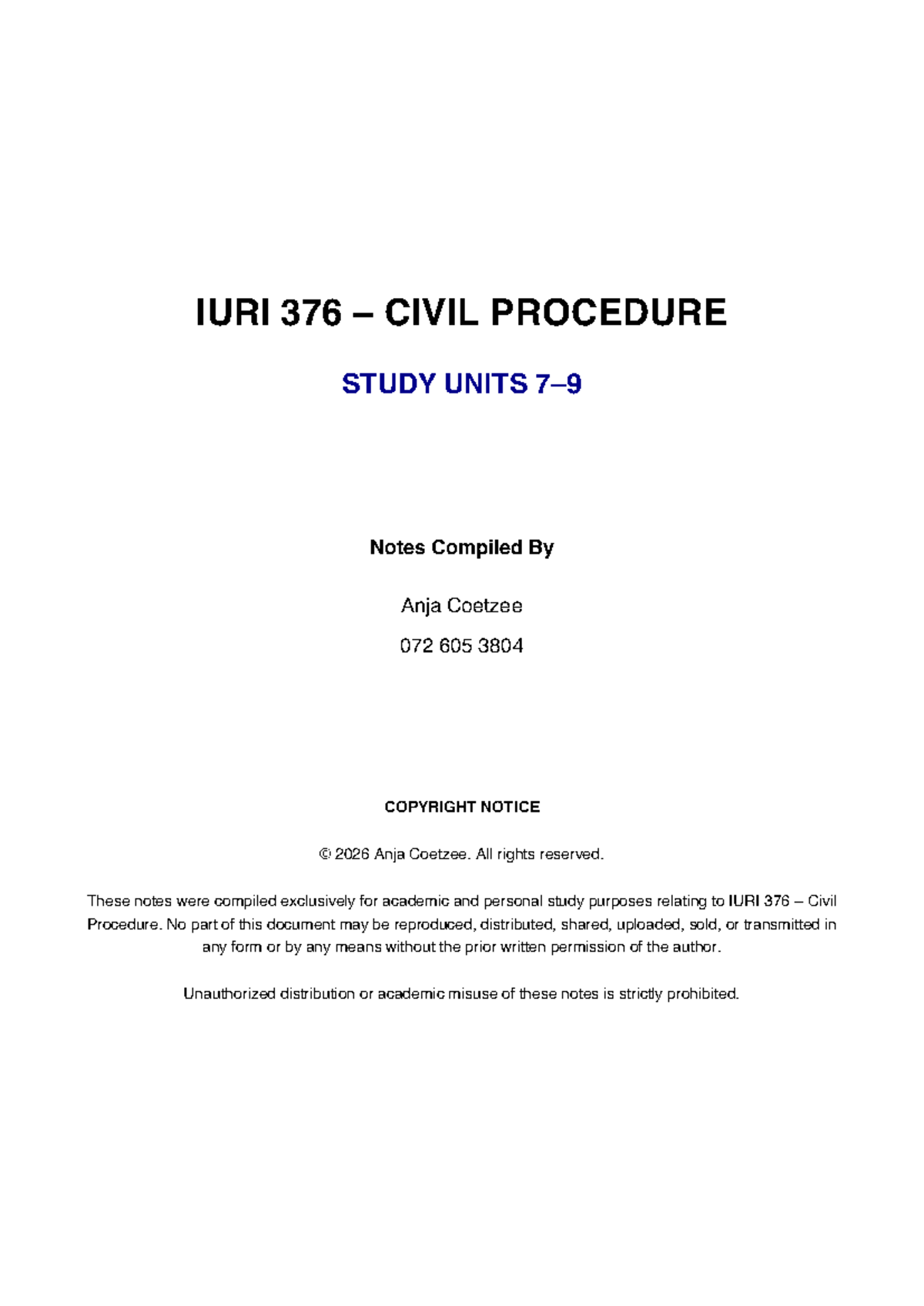IURI 376 Civil Procedure Study Notes: Action vs. Application - Studocu