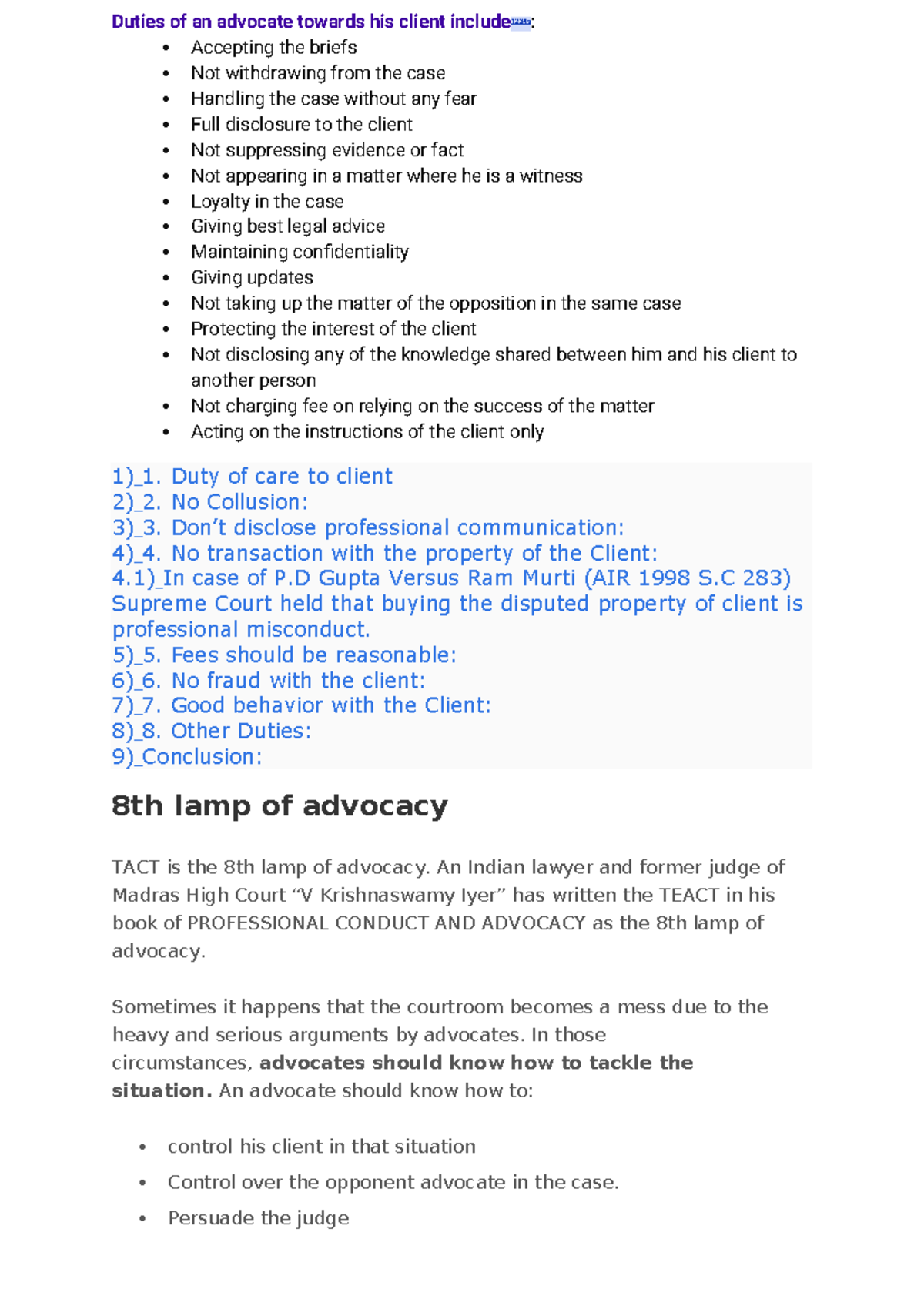 Duties of an Advocate Towards His Client - Legal Ethics Overview 12345 ...