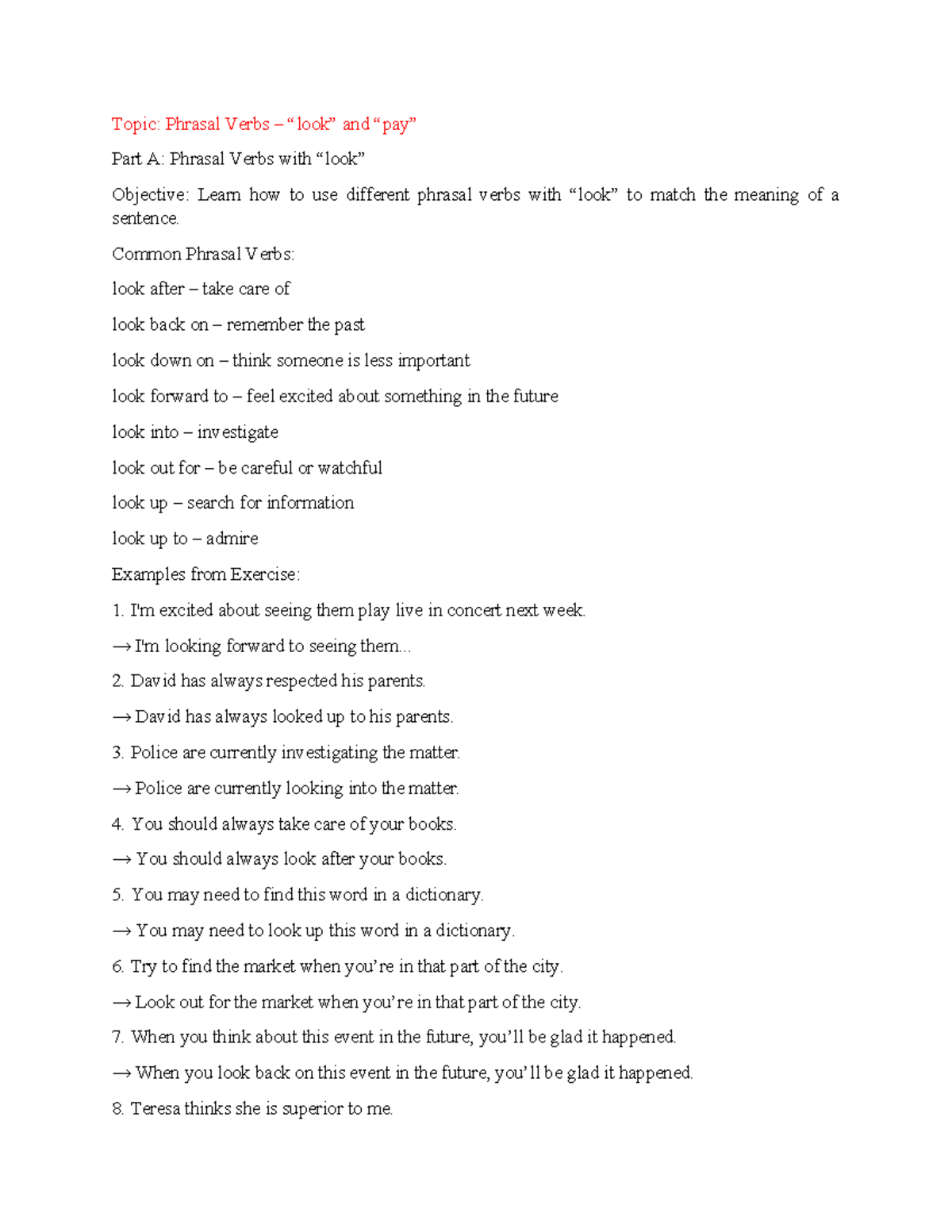 Phrasal Verbs Study Guide: Usage and Examples for Grammar Class - Studocu