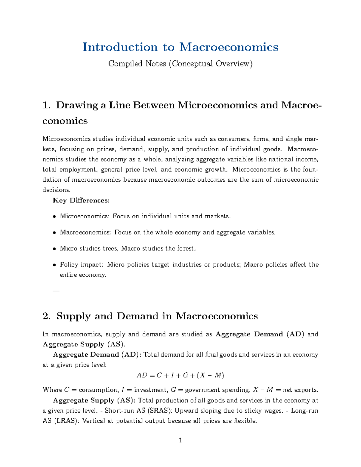 Macroeconomics (ECO 101) Compiled Notes: Key Concepts & Overview - Studocu