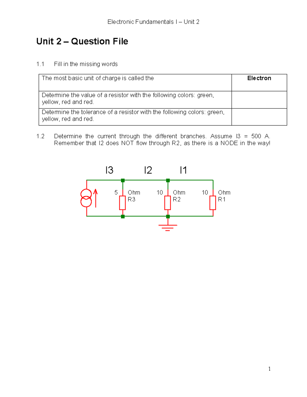 Electronic Fundamentals I Unit 2: Question File & Exercises - Studocu