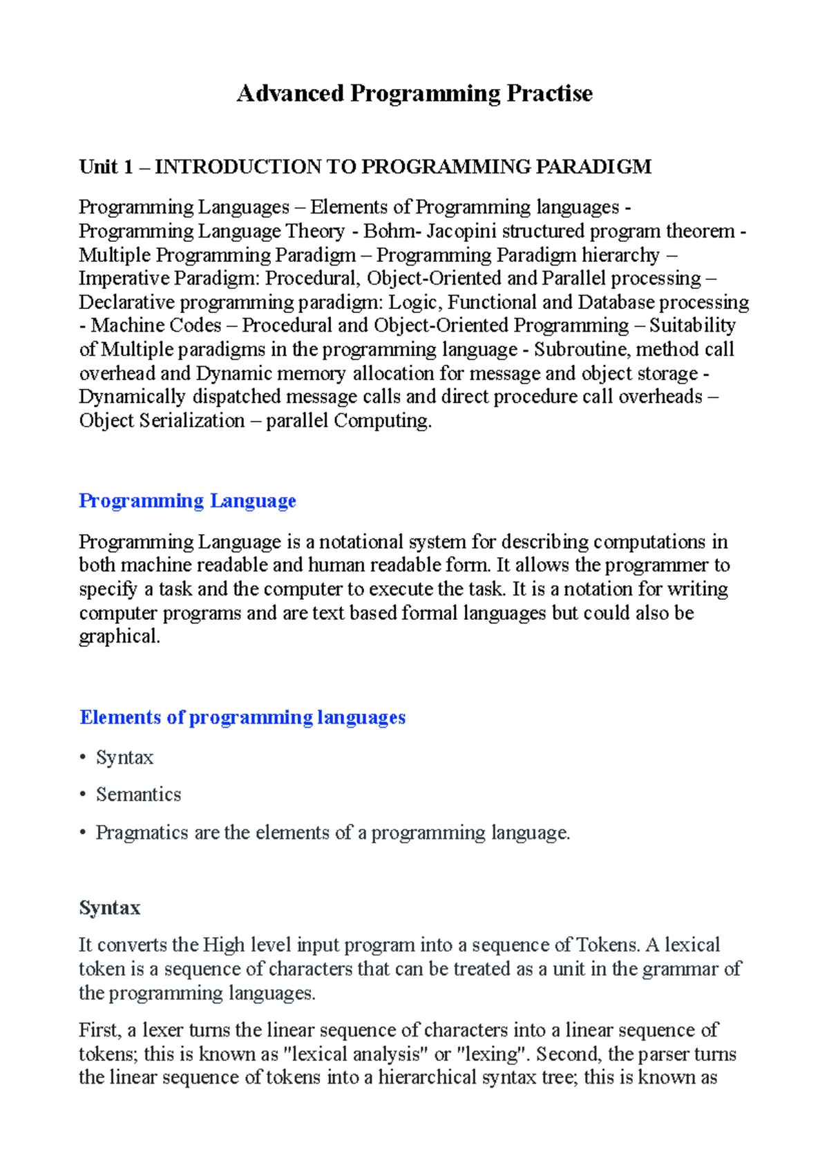 APP Unit I - advanced programming practices - Advanced Programming ...
