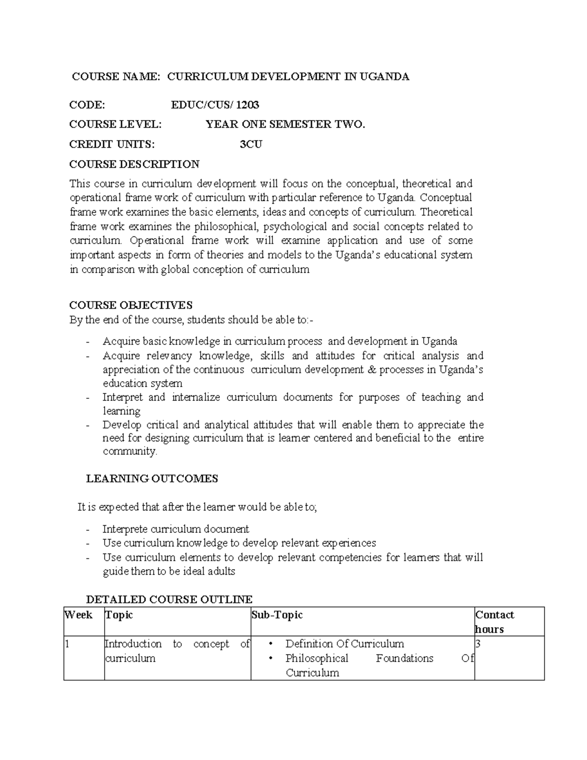 EDUC/CUS/1203 - Curriculum Development Process in Uganda: A ...