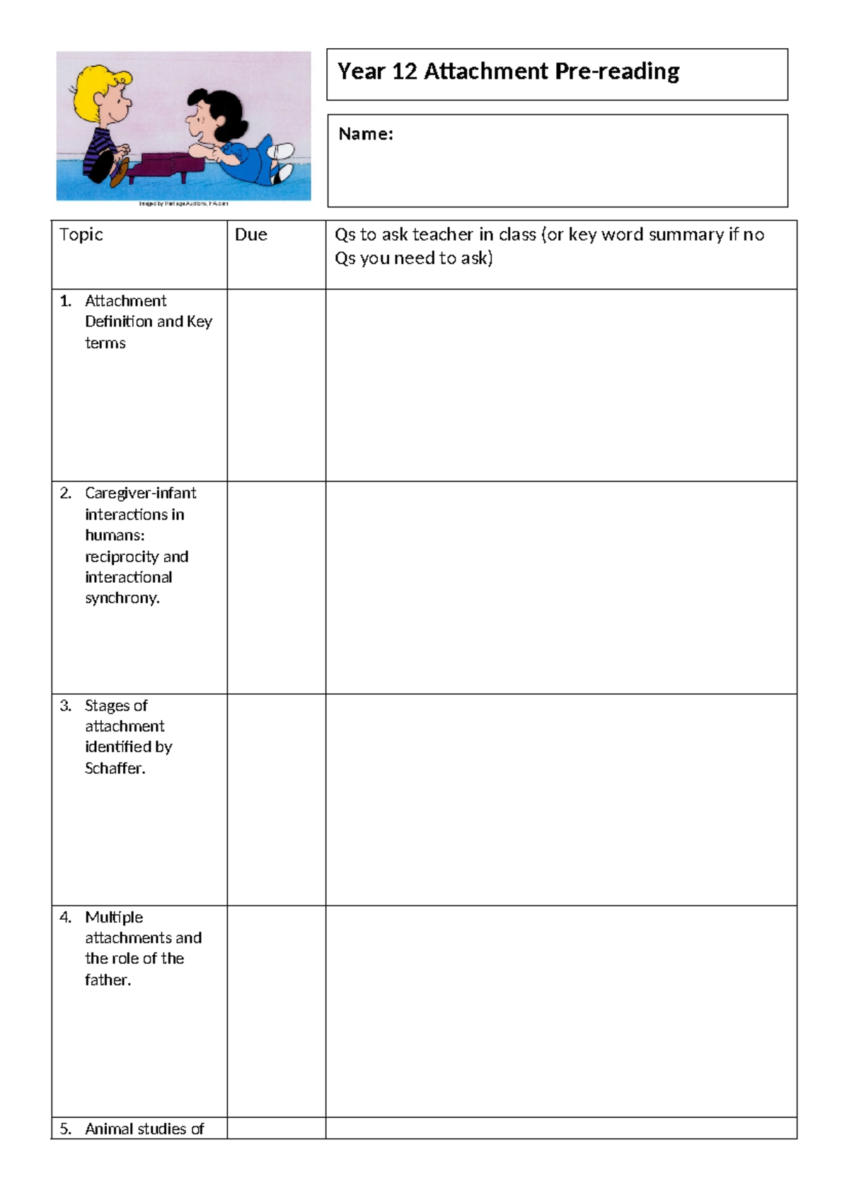 Year 12 Attachment Notes: Key Concepts & Theories (Psychology 101 ...