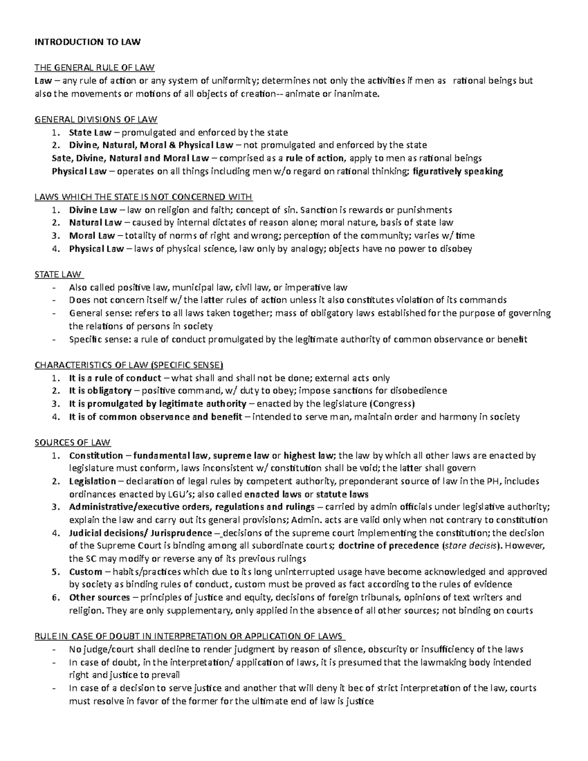 Introduction to Law: Key Concepts and Principles - Oblicon (De Leon ...