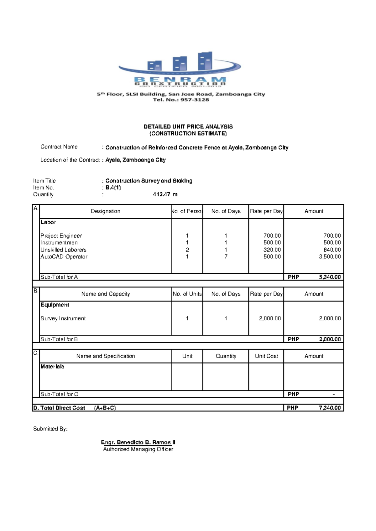 DUPA Construction Estimate for Reinforced Concrete Fence at Ayala - Studocu