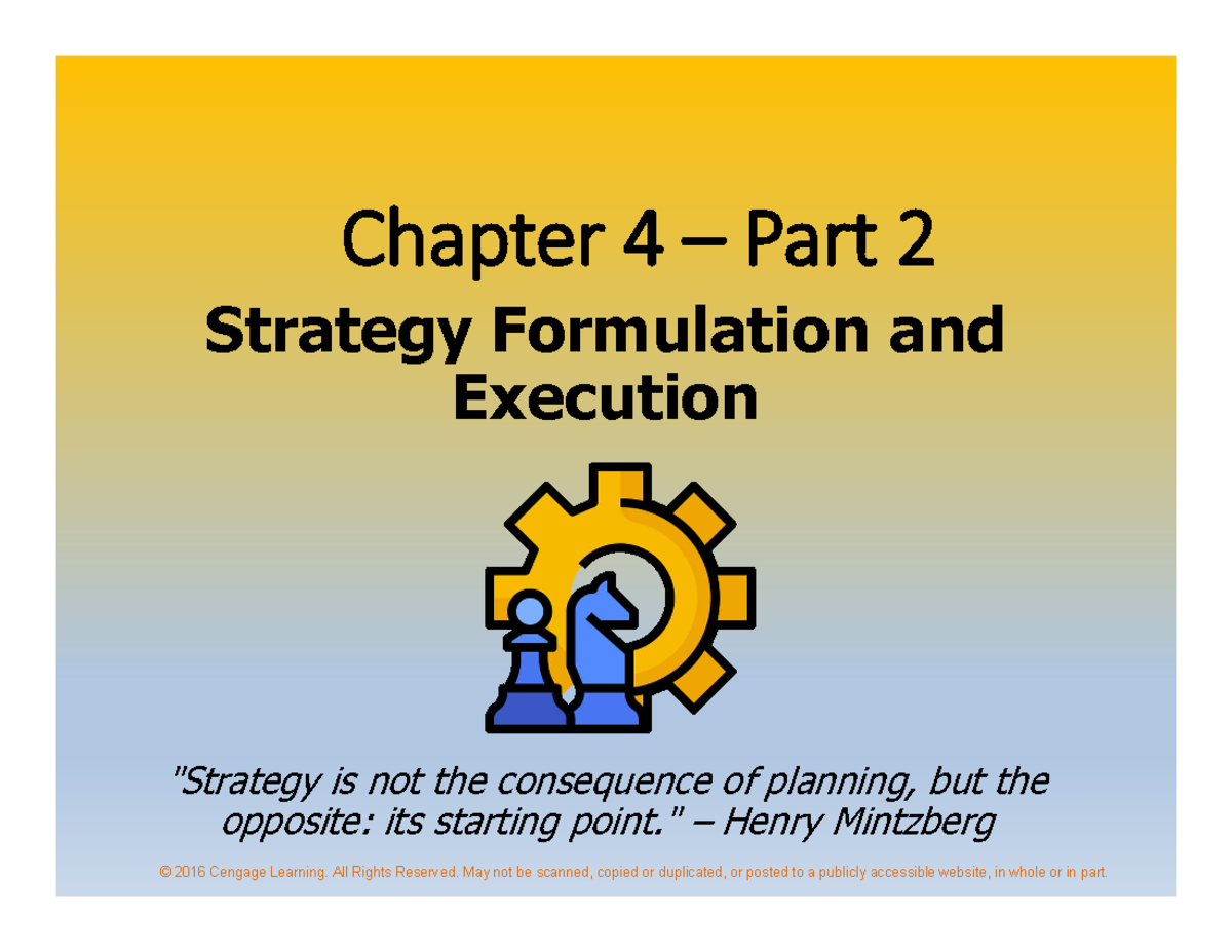 Chapter 4 II - Strategic Management: Formulation & Execution - Studocu