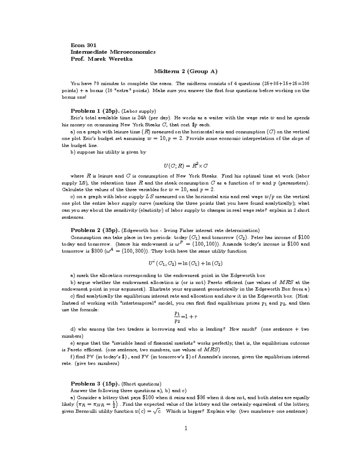 Sample/practice exam 1 February 2011, questions and answers - Midterm 2 ...