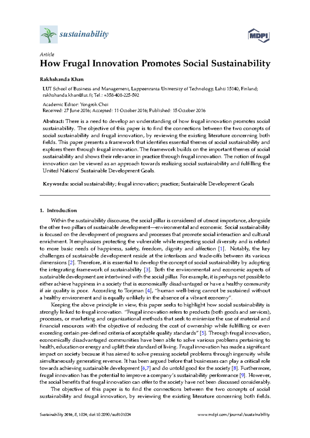 Frugal Innovation and Social Sustainability: Insights from LUT School ...