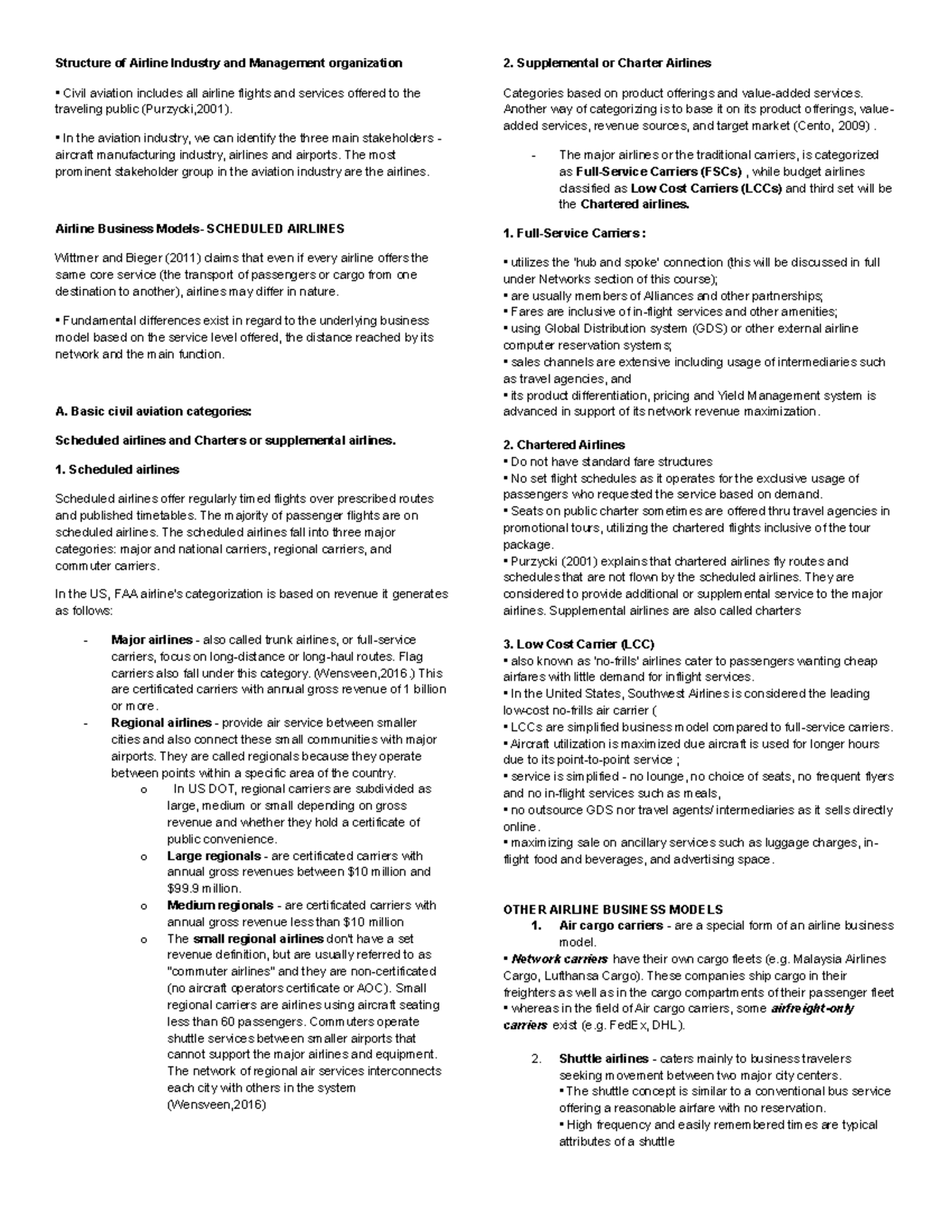 Structure of Airline Industry & Management Org. 2: Key Events Overview ...