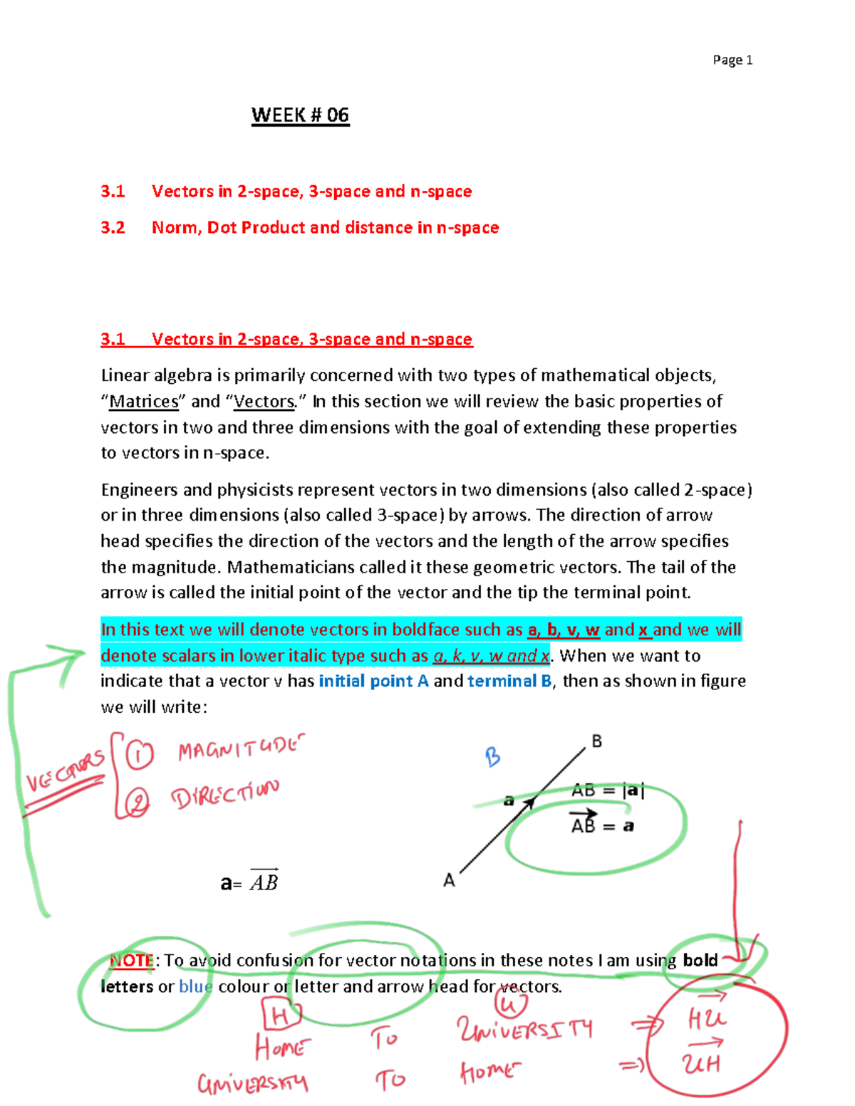 WEEK 06: Vectors, Norm, Dot Product & Distance in Linear Algebra - Studocu