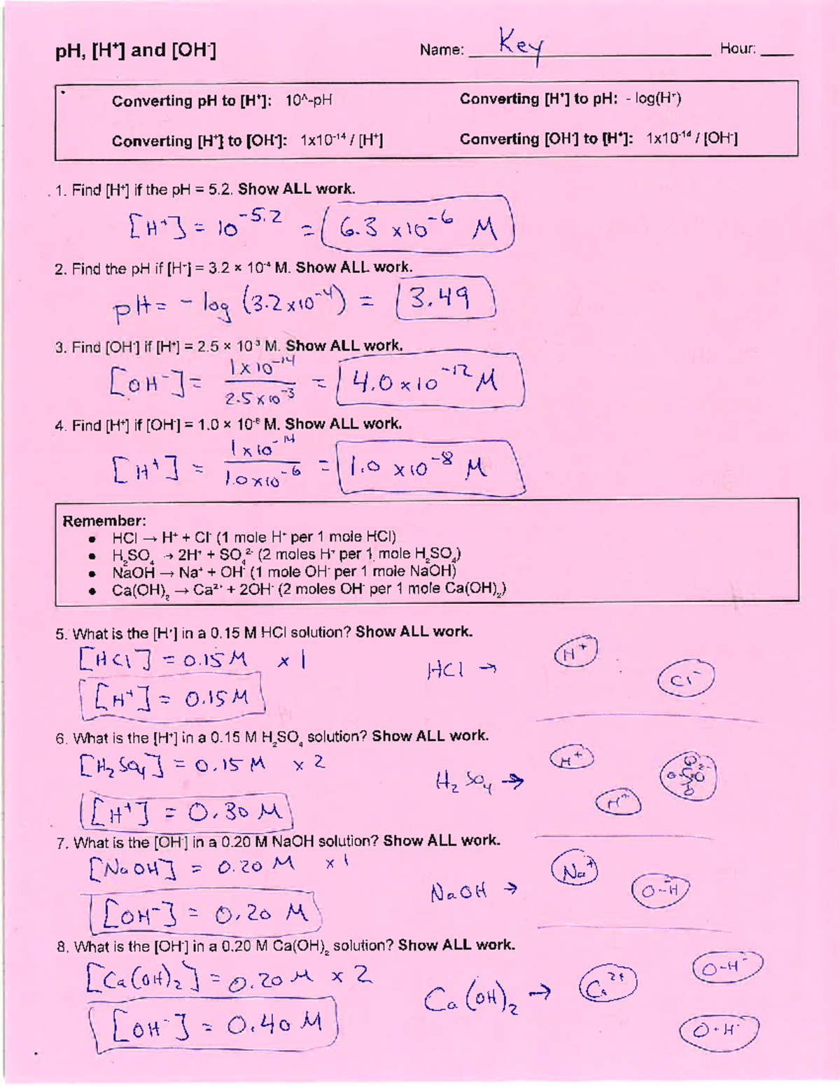 pH and OH- Calculations: Key Answers for Chemistry 101 - Studocu