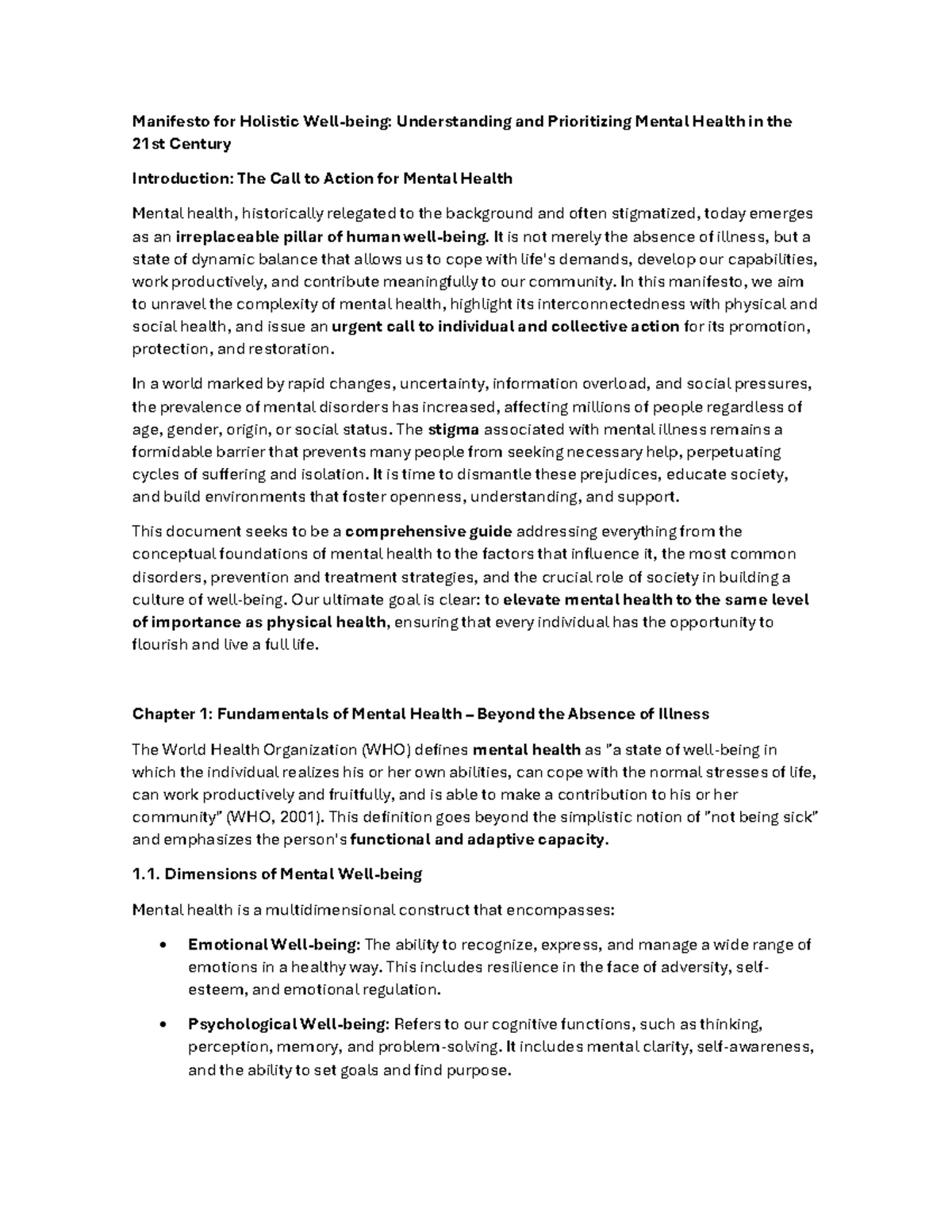Manifesto for Prioritizing Mental Health in the 21st Century - Studocu