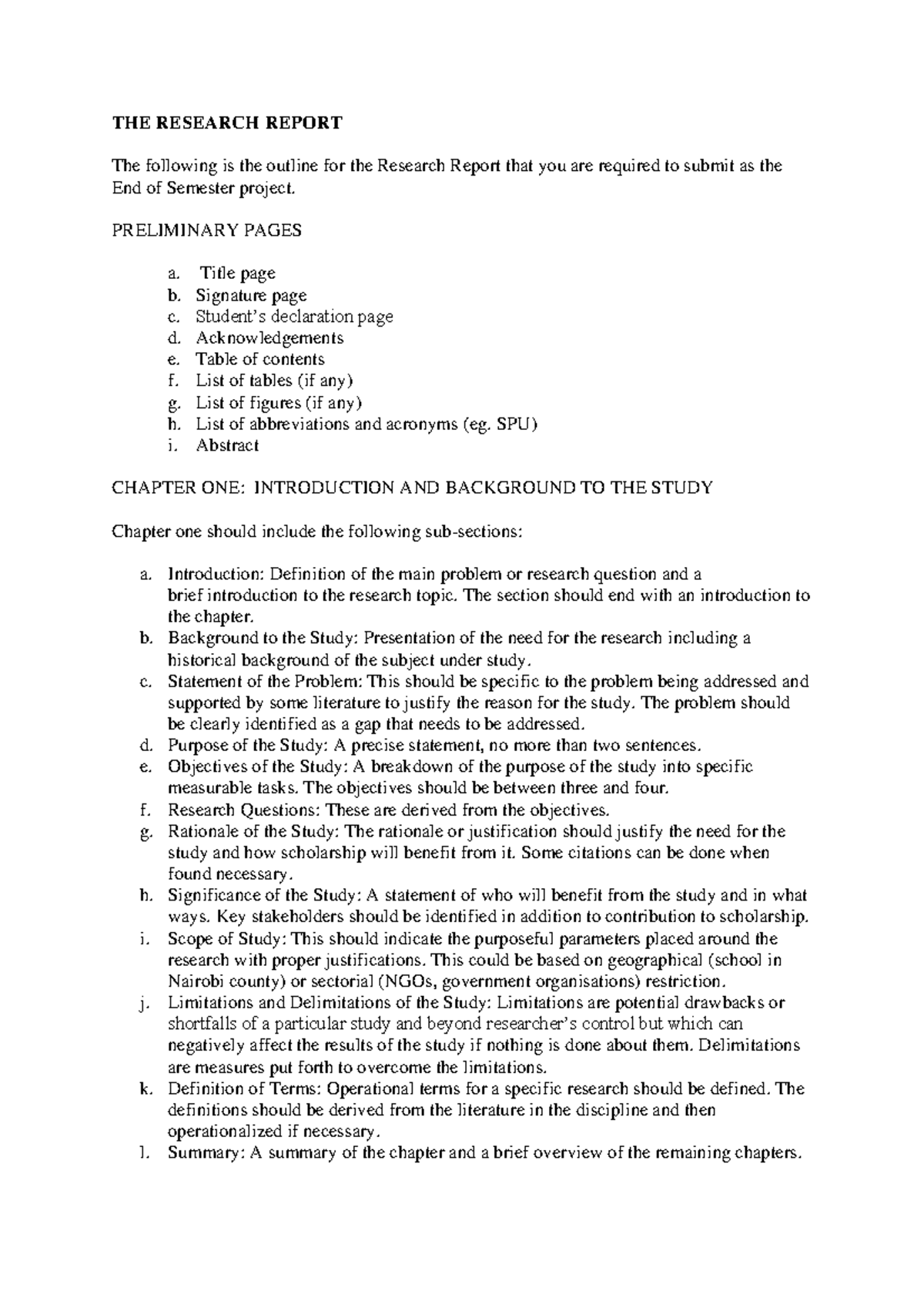 Final Research Report Outline for End of Semester Project - Studocu