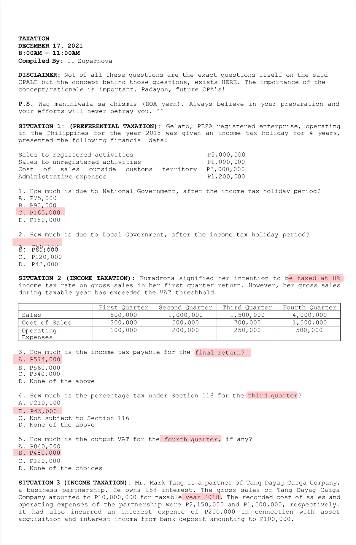 Mocktest Answer Key for PAS 20-41 - Studocu
