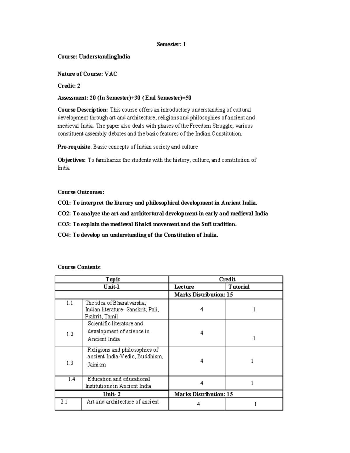 VAC- Understanding India: Cultural and Constitutional Insights - Studocu
